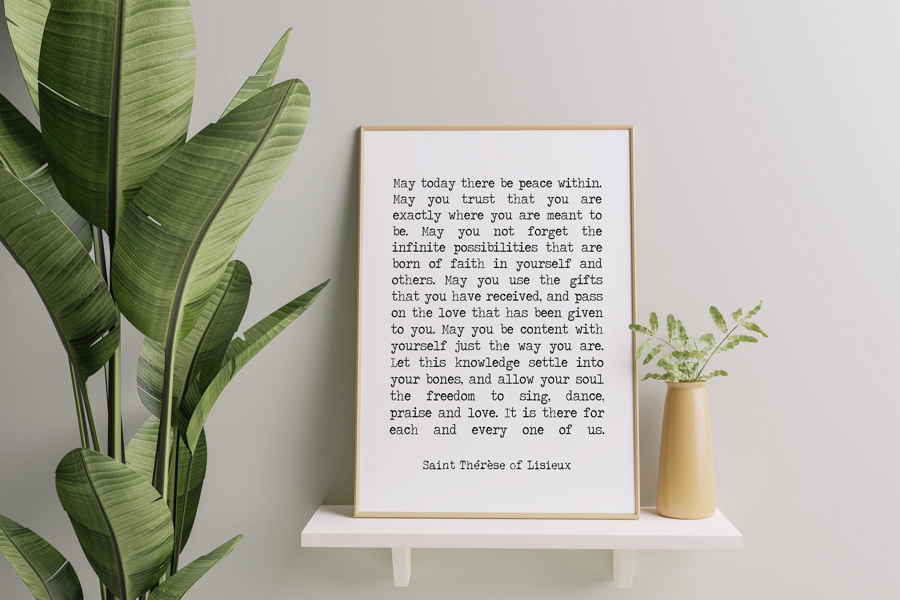 St Therese of Lisieux Peace Quote Print in Black & White, May Today There Be Peace Within Unframed Framed Inspirational Quote Wall Art Print