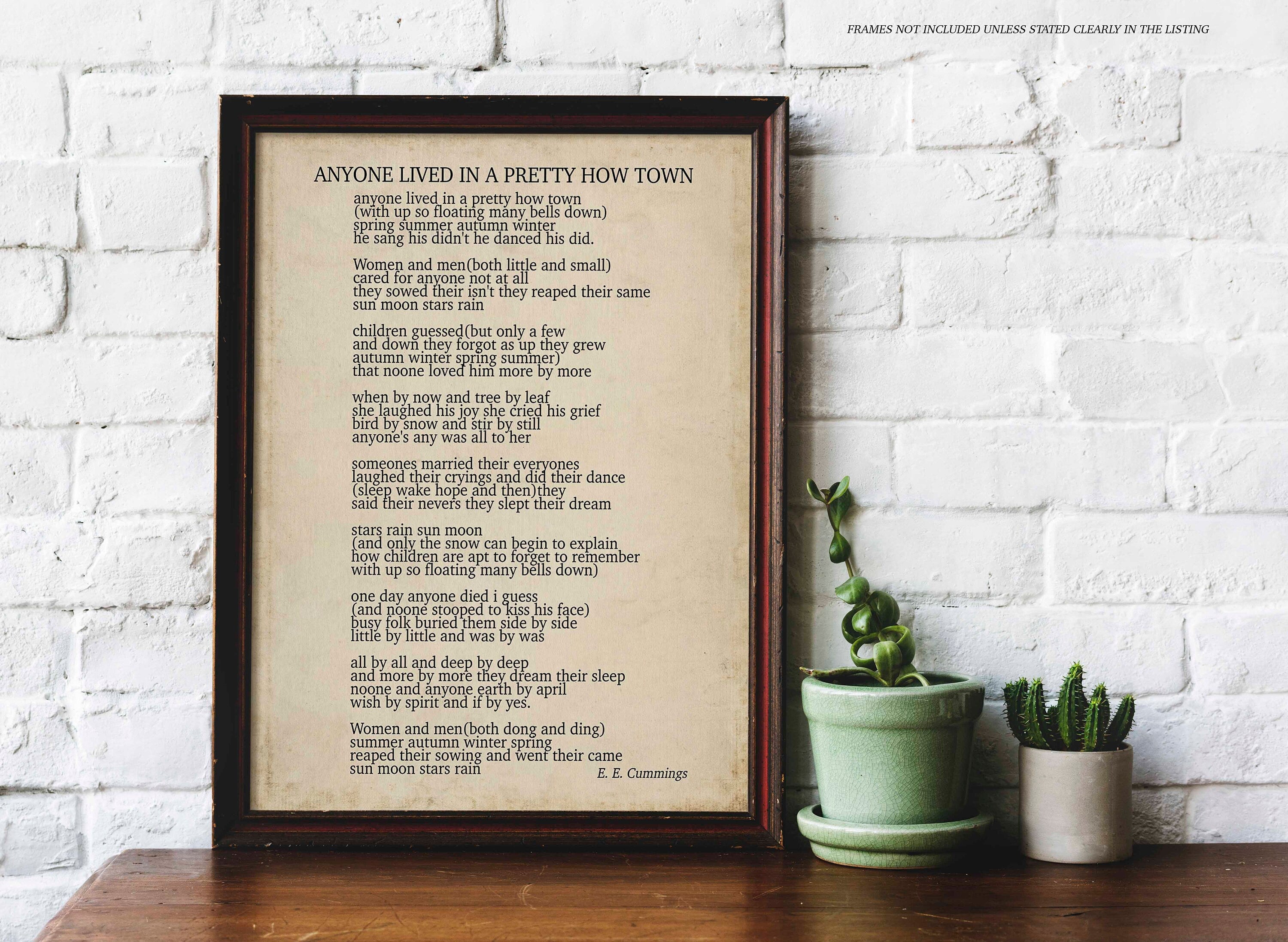 E E Cummings poem print, anyone lived in a pretty how town poem