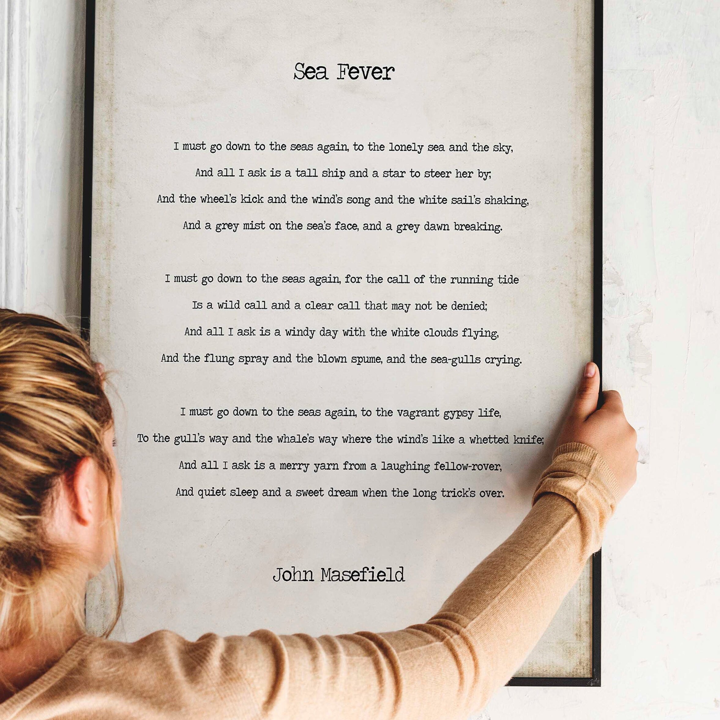 Sea Fever Poem by John Masefield, I Must Go Down To The Seas Again Poetry Art Print Literary Decor