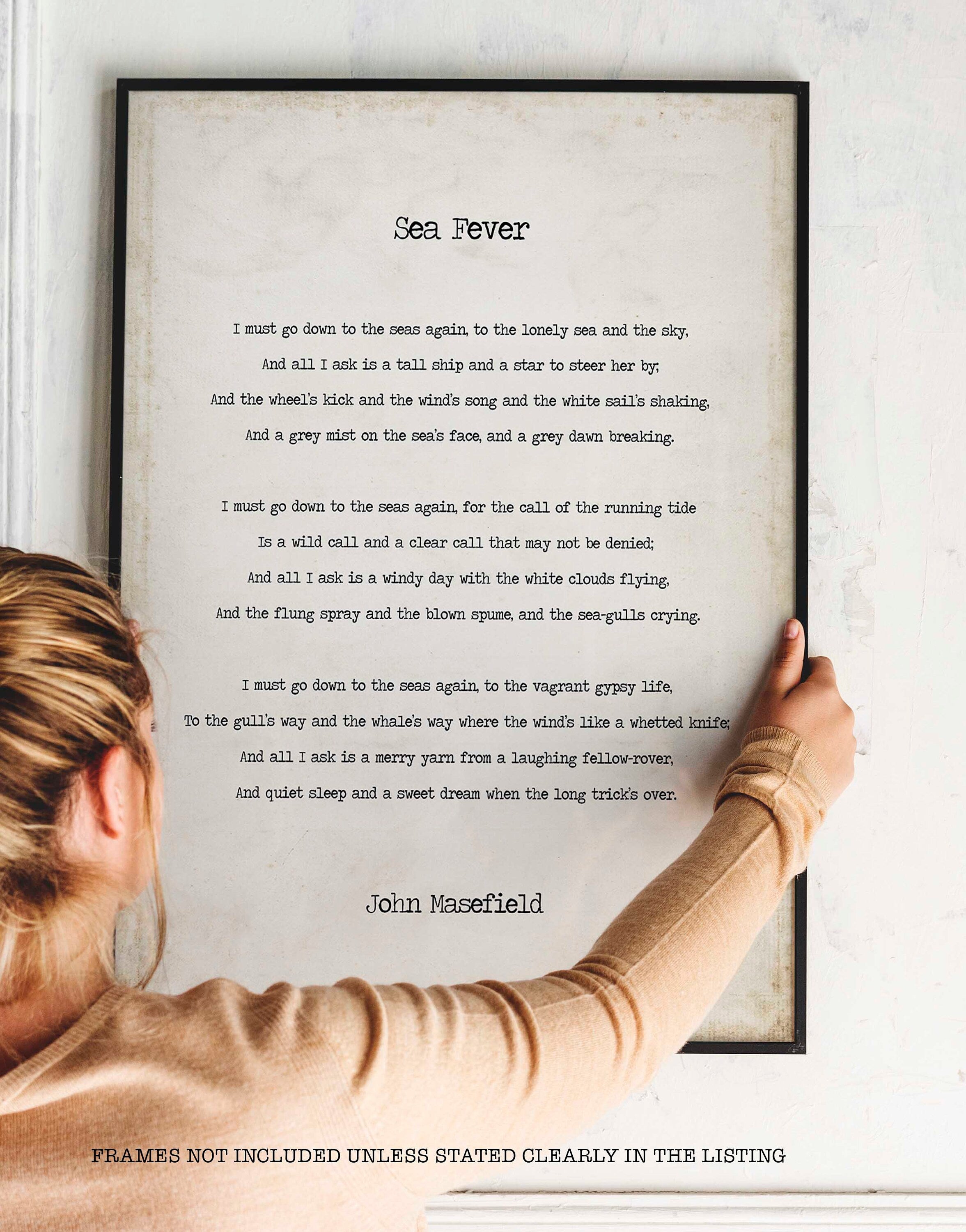 Sea Fever Poem by John Masefield, I Must Go Down To The Seas Again Poetry Art Print Literary Decor