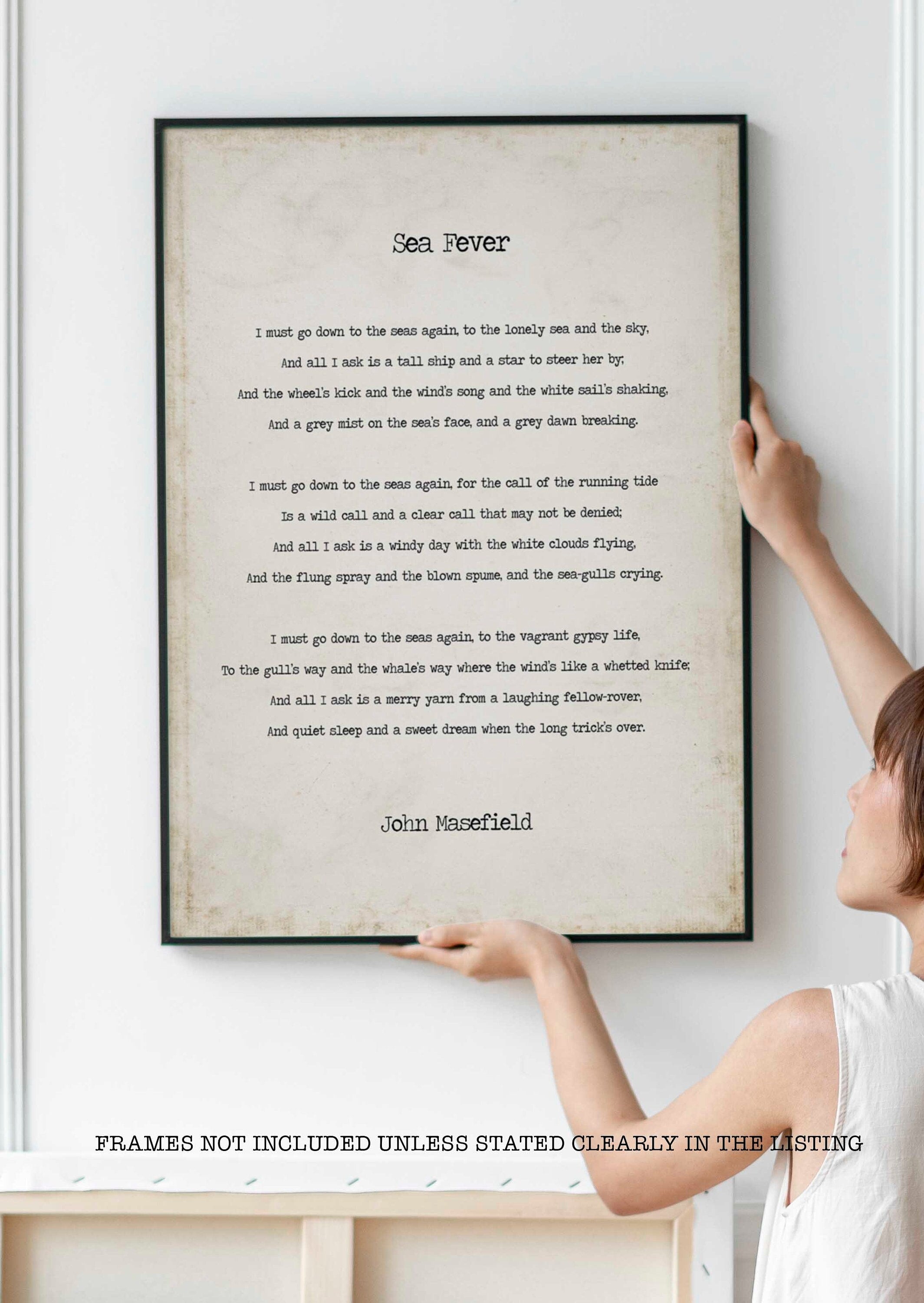 Sea Fever Poem by John Masefield, I Must Go Down To The Seas Again Poetry Art Print Literary Decor