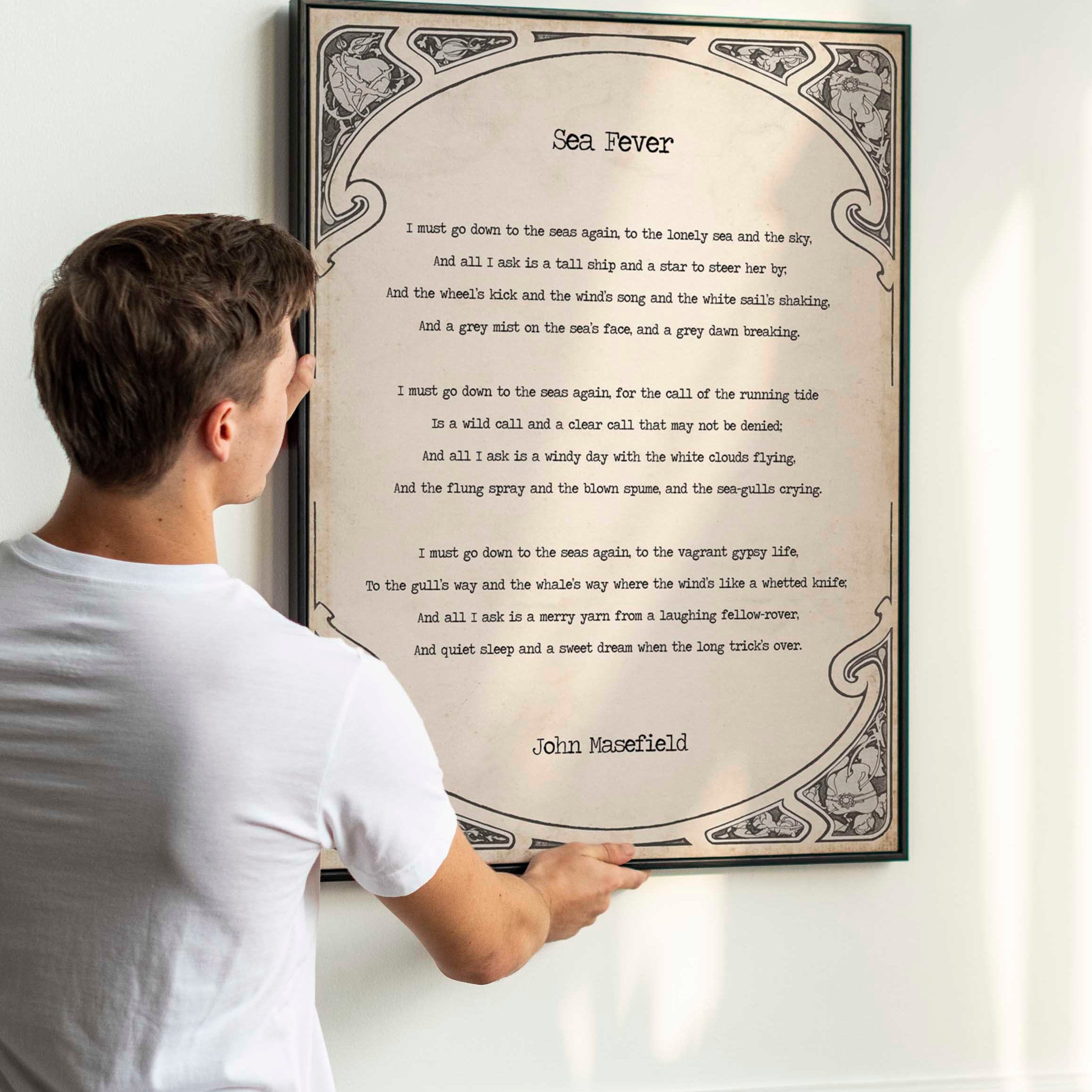Sea Fever Poem by John Masefield, I Must Go Down To The Seas Again Poetry Art Print