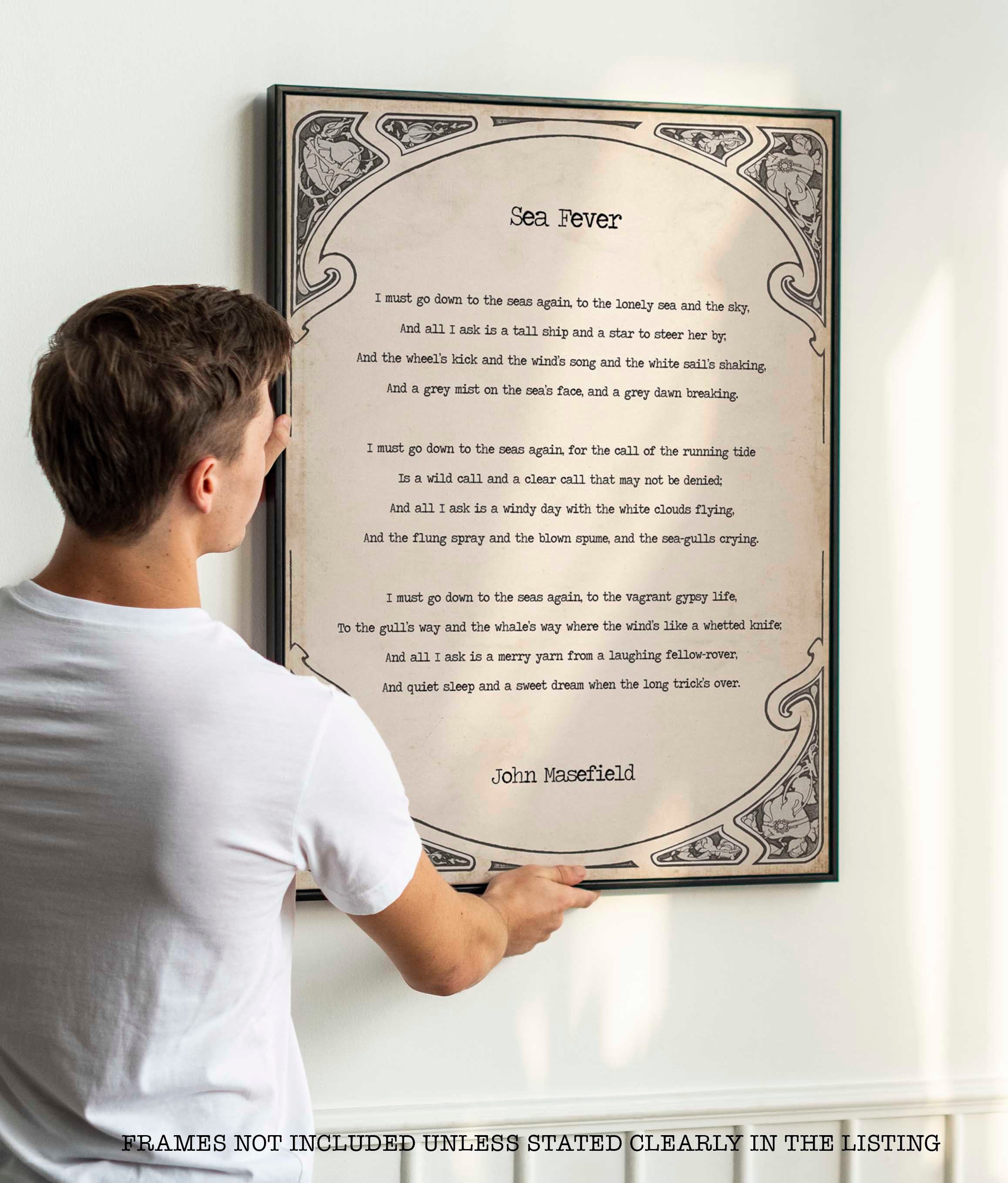 Sea Fever Poem by John Masefield, I Must Go Down To The Seas Again Poetry Art Print