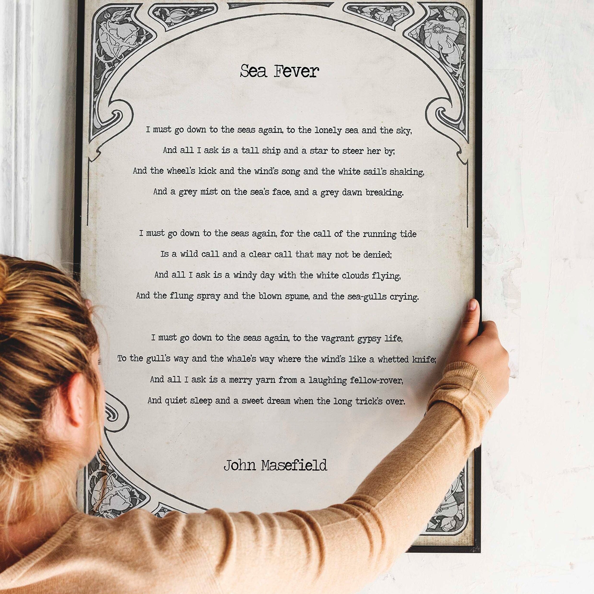 Sea Fever Poem by John Masefield, I Must Go Down To The Seas Again Poetry Art Print