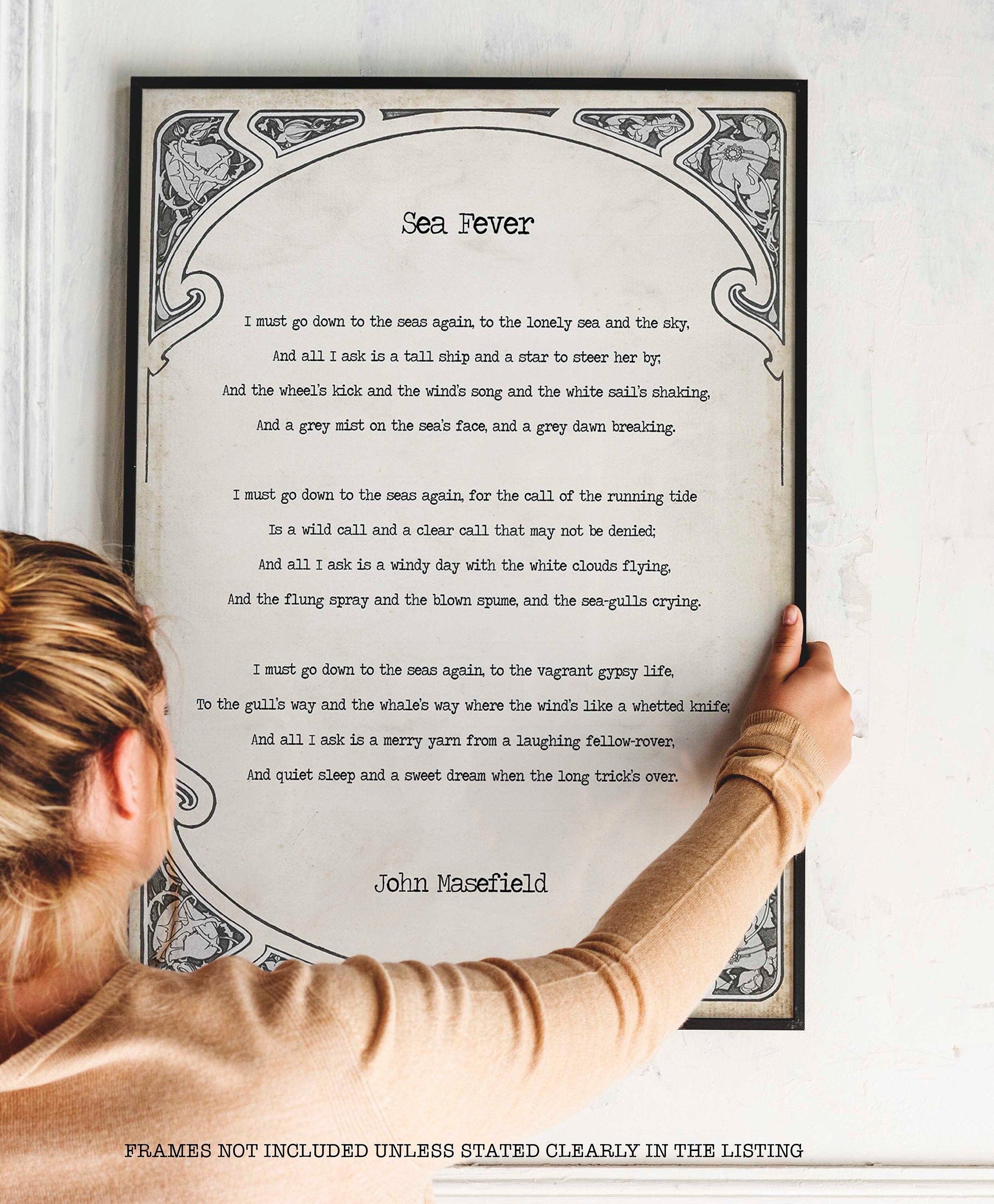 Sea Fever Poem by John Masefield, I Must Go Down To The Seas Again Poetry Art Print
