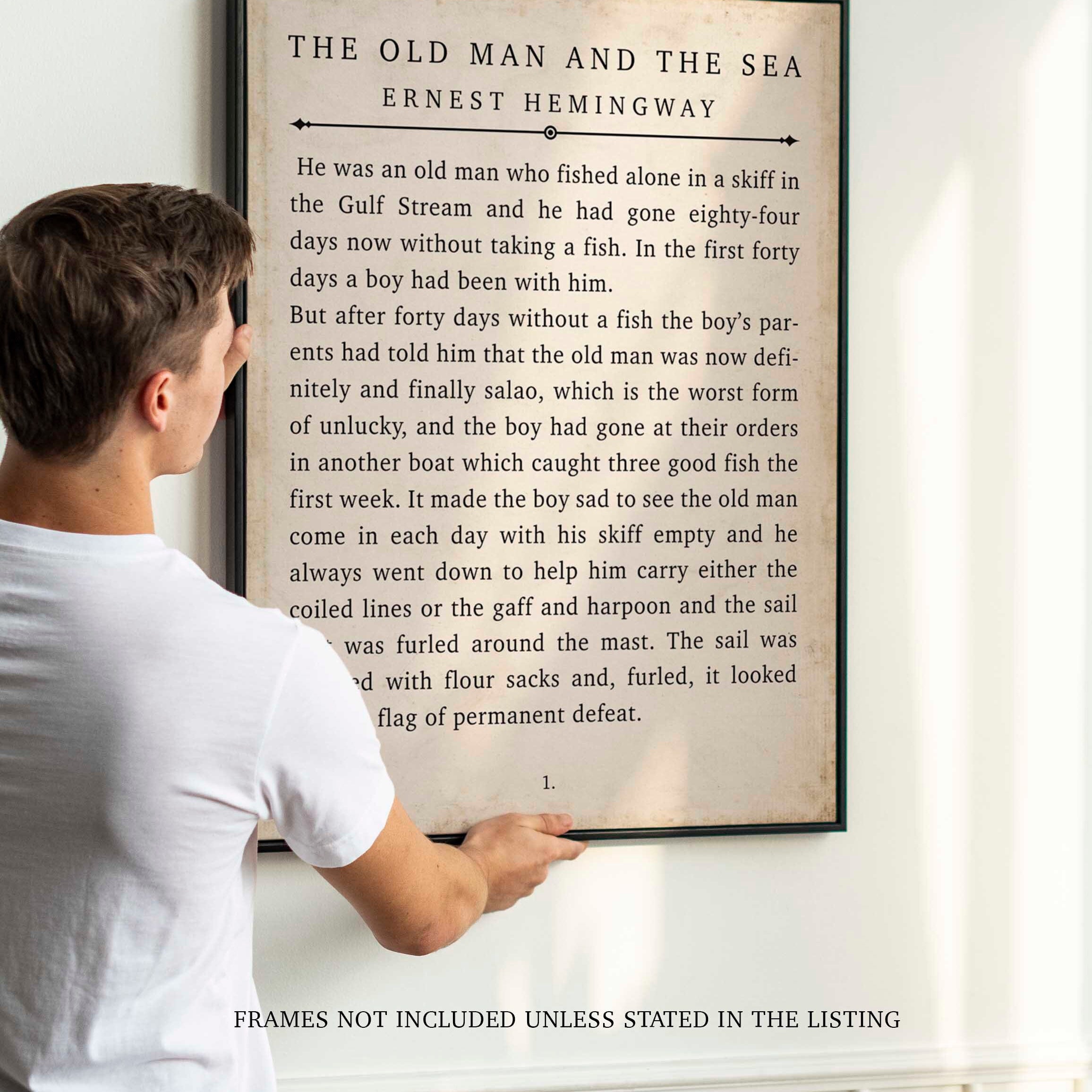 Ernest Hemingway The Old Man and the Sea Vintage Book Page Style Literary Art Print