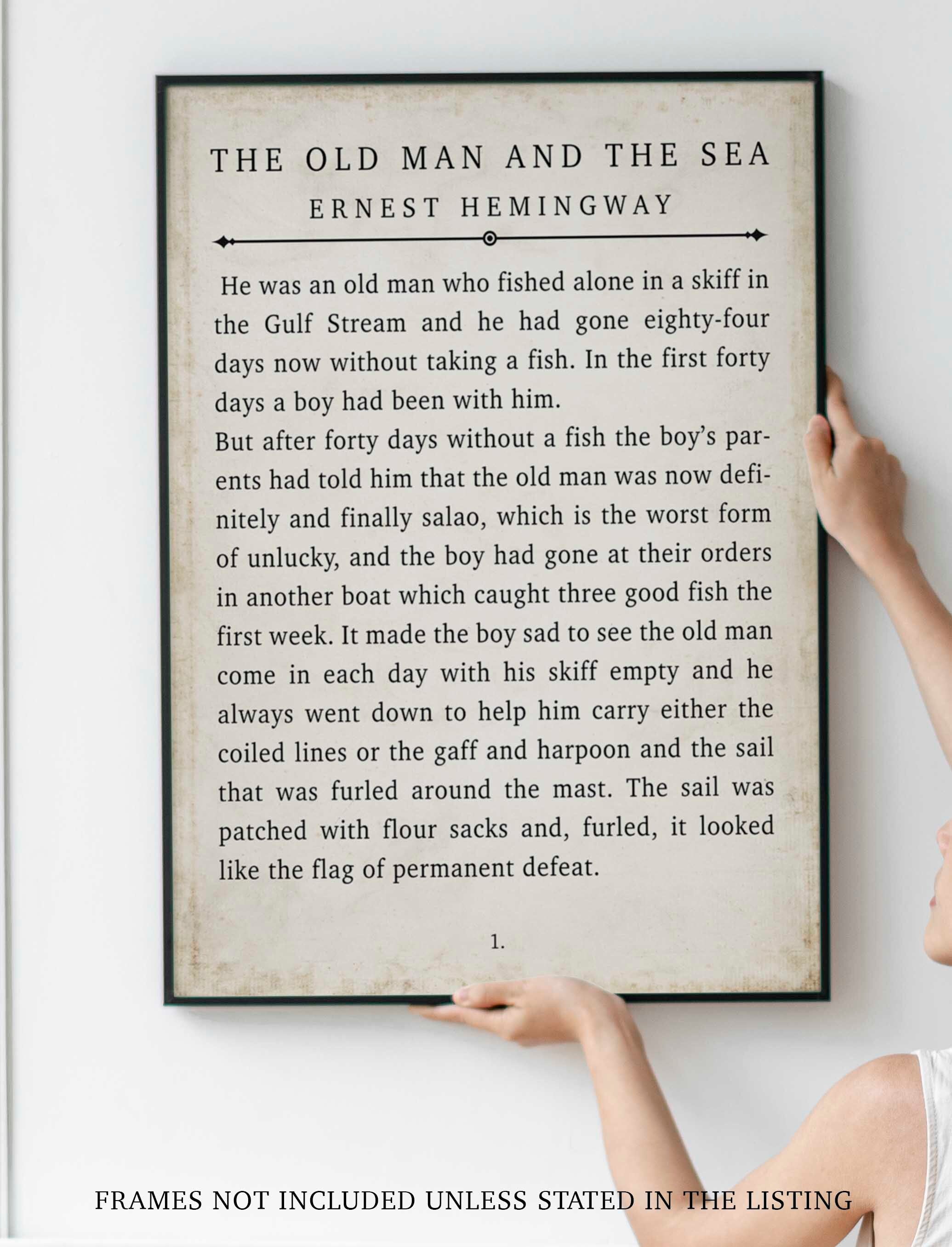 Ernest Hemingway The Old Man and the Sea Vintage Book Page Style Literary Art Print