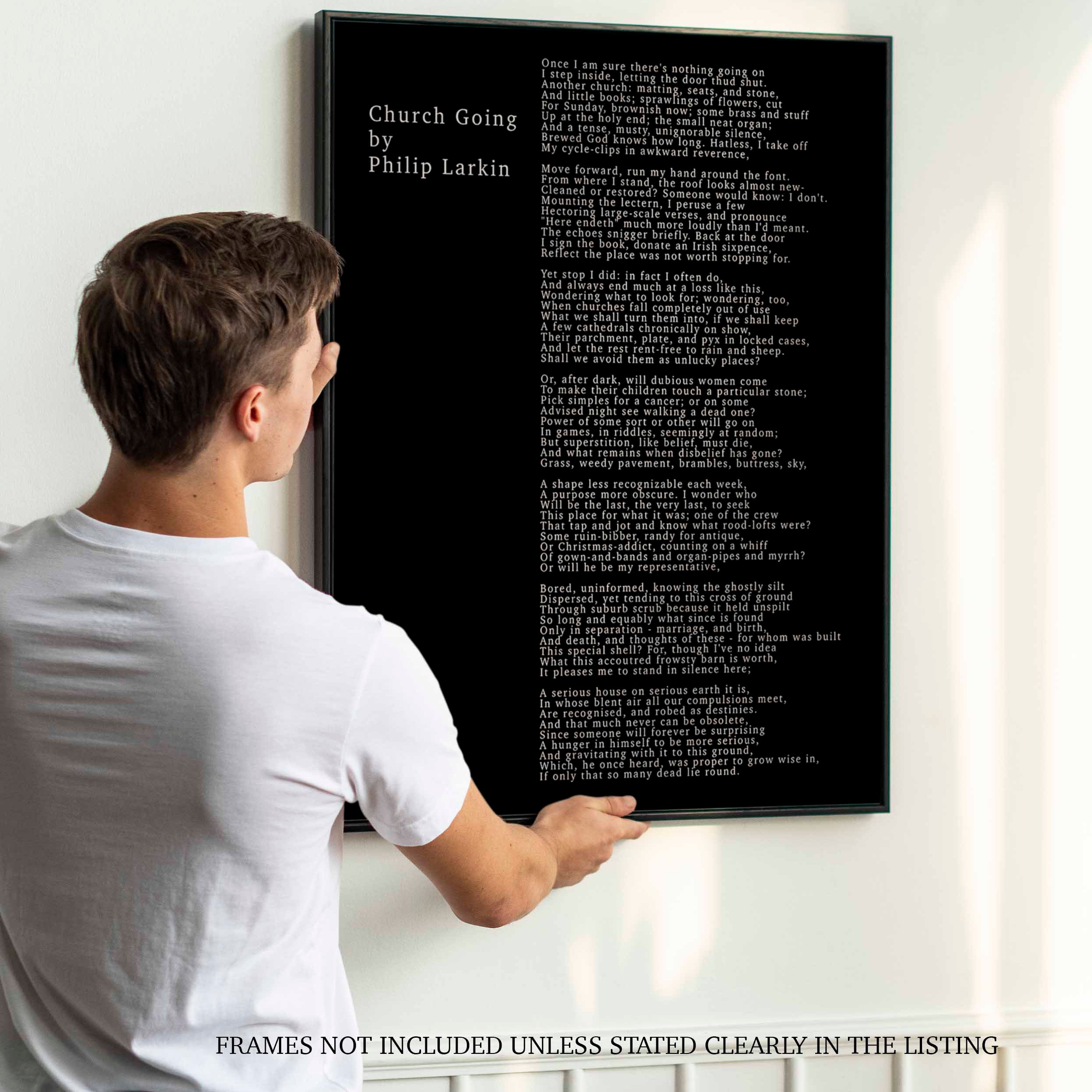 Philip Larkin CHURCH GOING Poem Print, Minimalist Black & White Background unframed Philip Larkin Poetry Poster Print