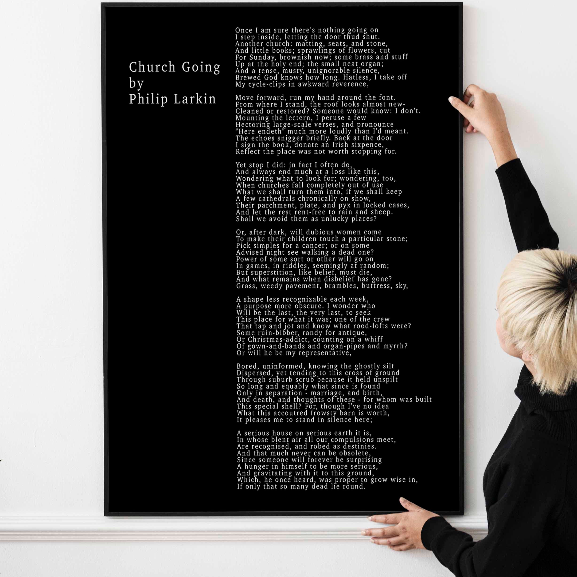 Philip Larkin CHURCH GOING Poem Print, Minimalist Black & White Background unframed Philip Larkin Poetry Poster Print
