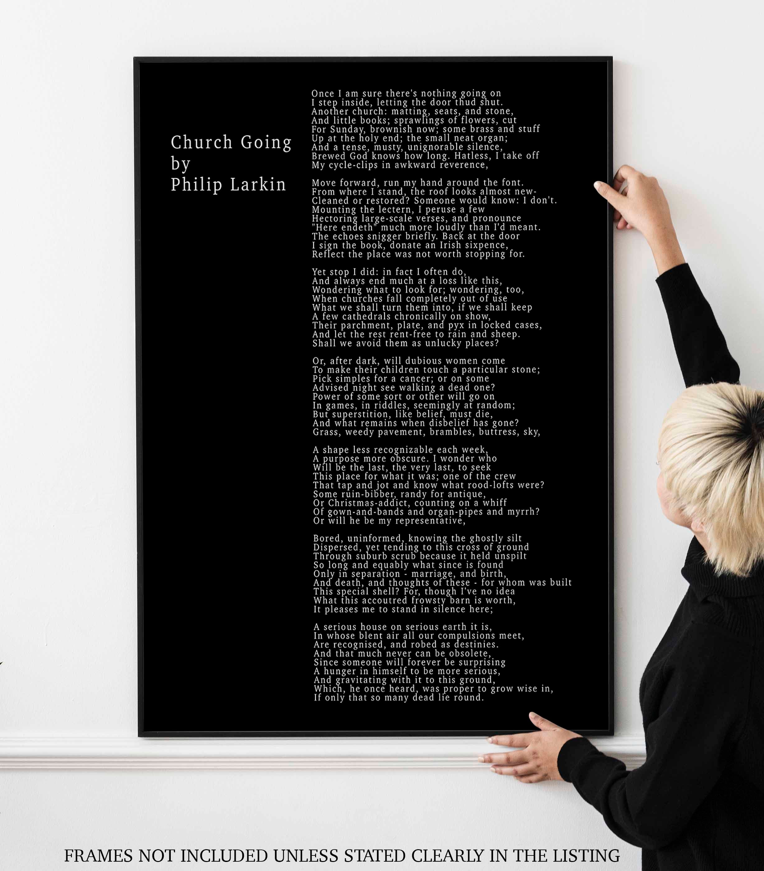 Philip Larkin CHURCH GOING Poem Print, Minimalist Black & White Background unframed Philip Larkin Poetry Poster Print