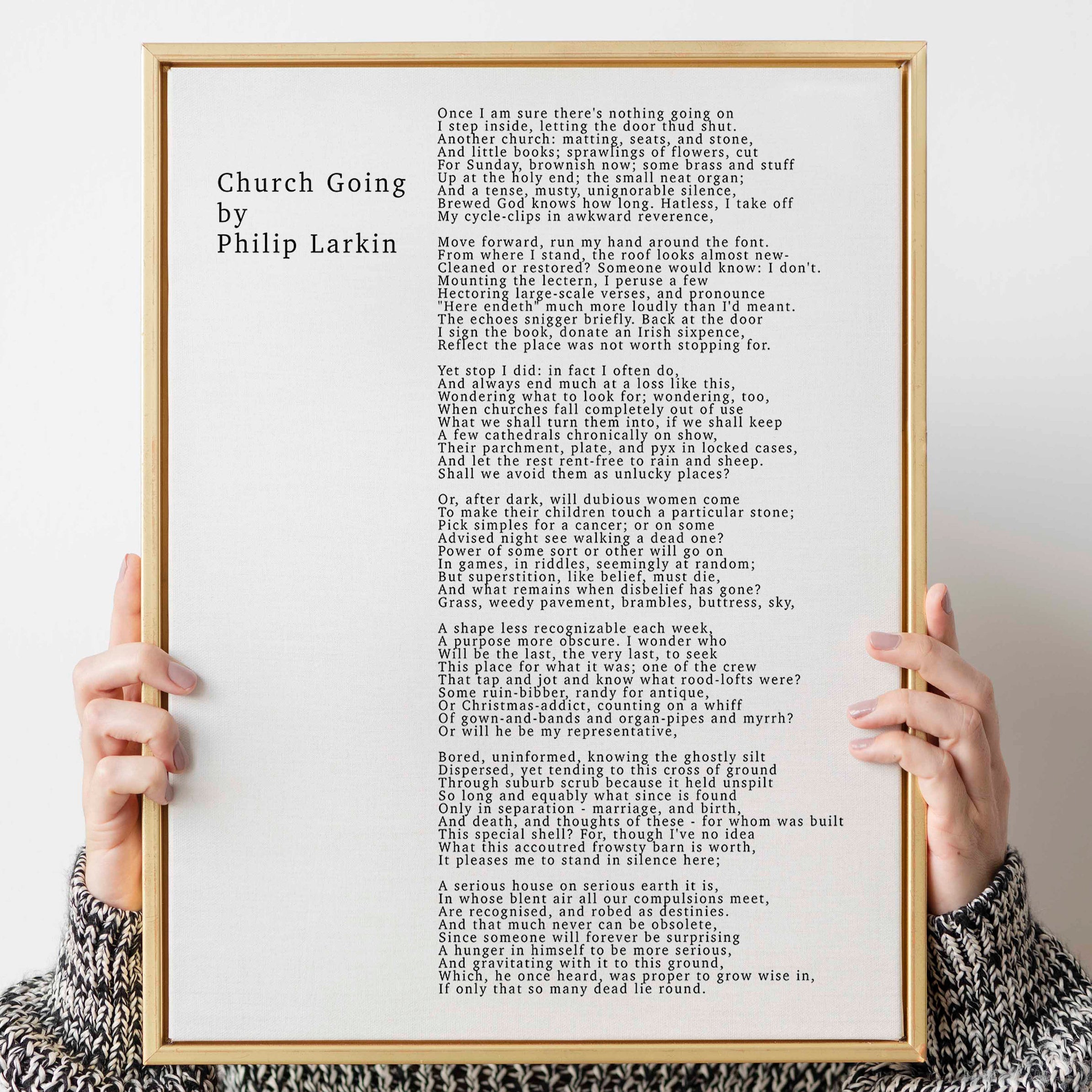 Philip Larkin CHURCH GOING Poem Print, Minimalist Black & White Background unframed Philip Larkin Poetry Poster Print