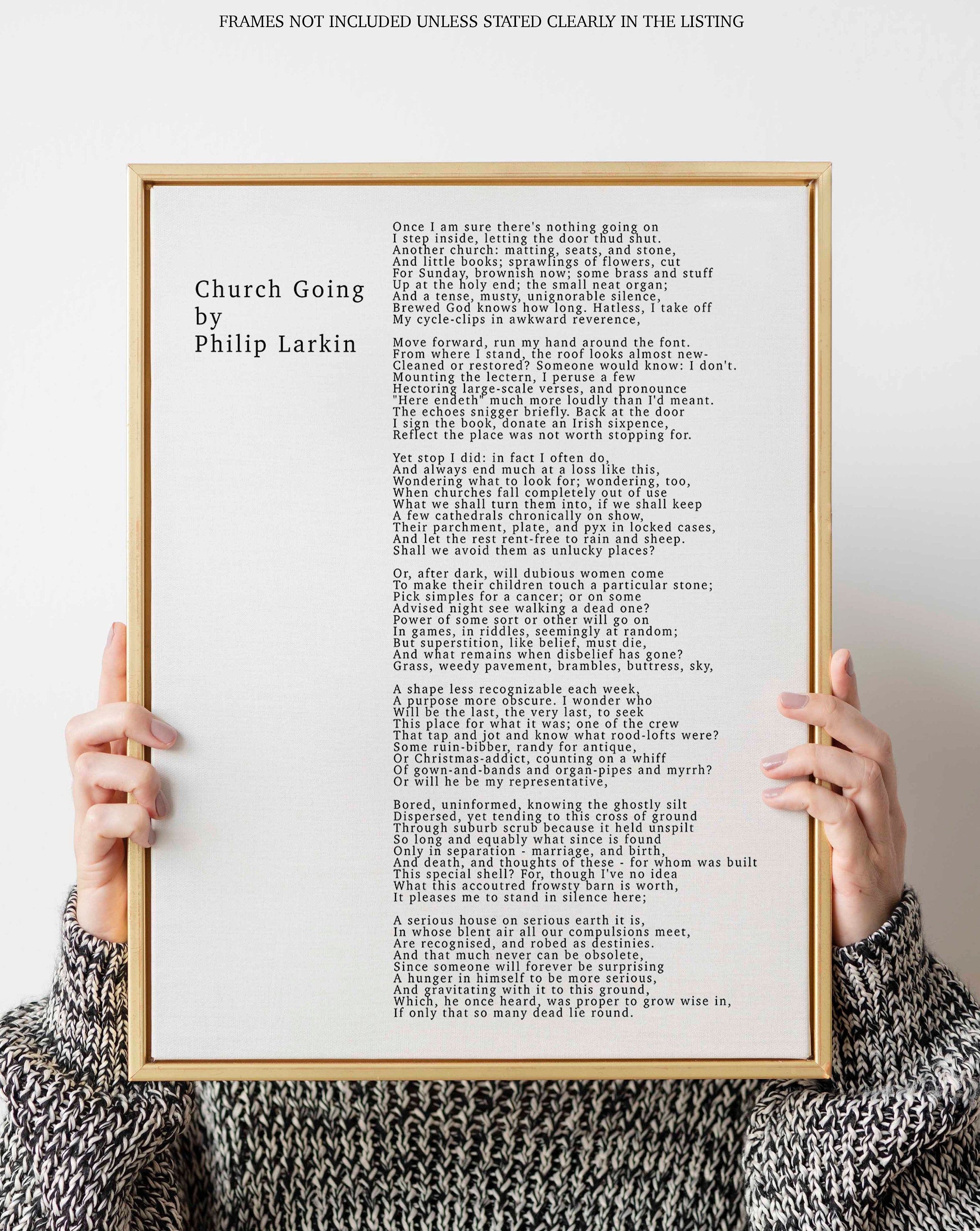 Philip Larkin CHURCH GOING Poem Print, Minimalist Black & White Background unframed Philip Larkin Poetry Poster Print