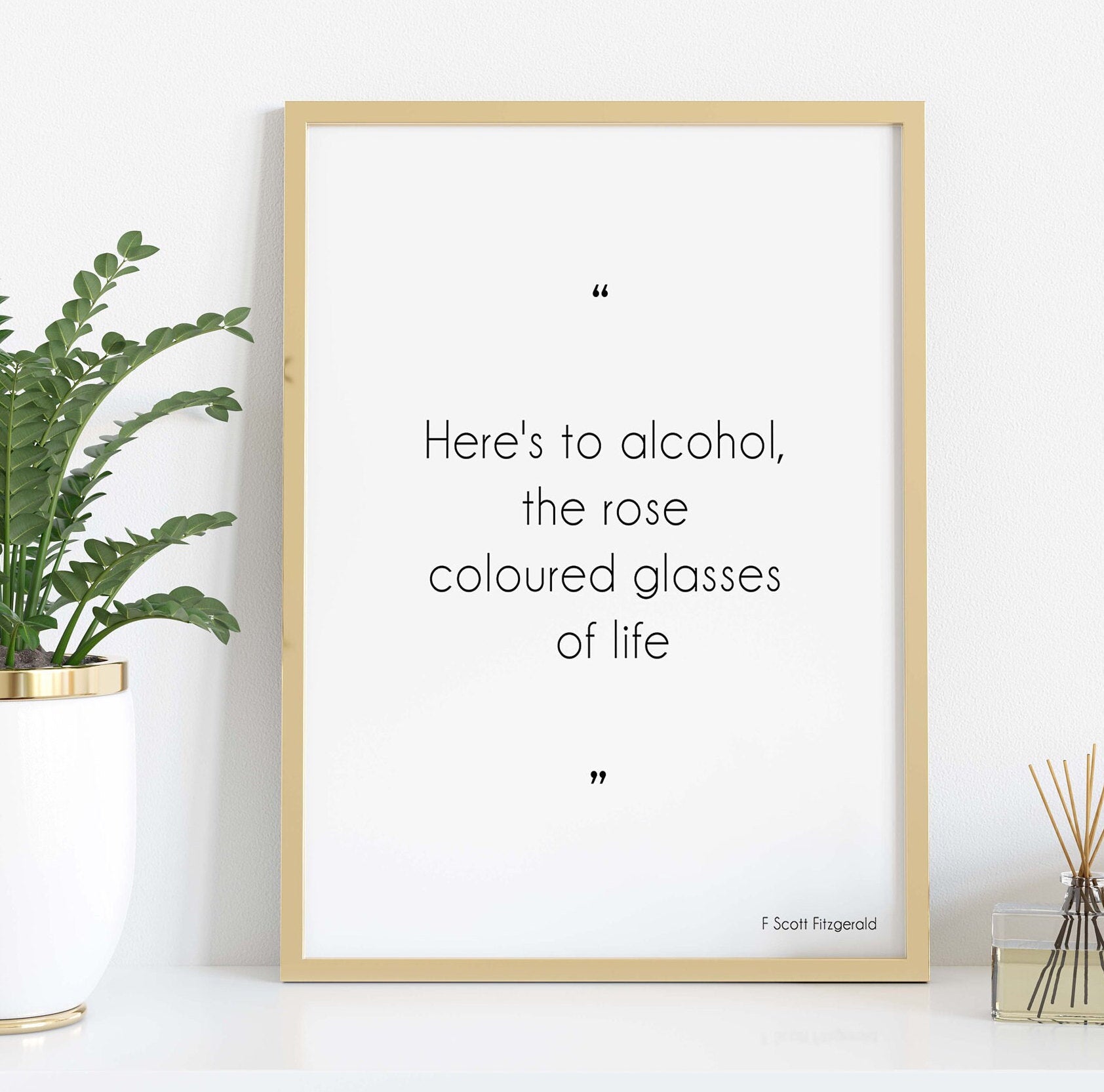Here's To Alcohol F Scott Fitzgerald Quote Print Minimalist Black & White Wall Art Prints for Dining Room or Kitchen Wall Decor
