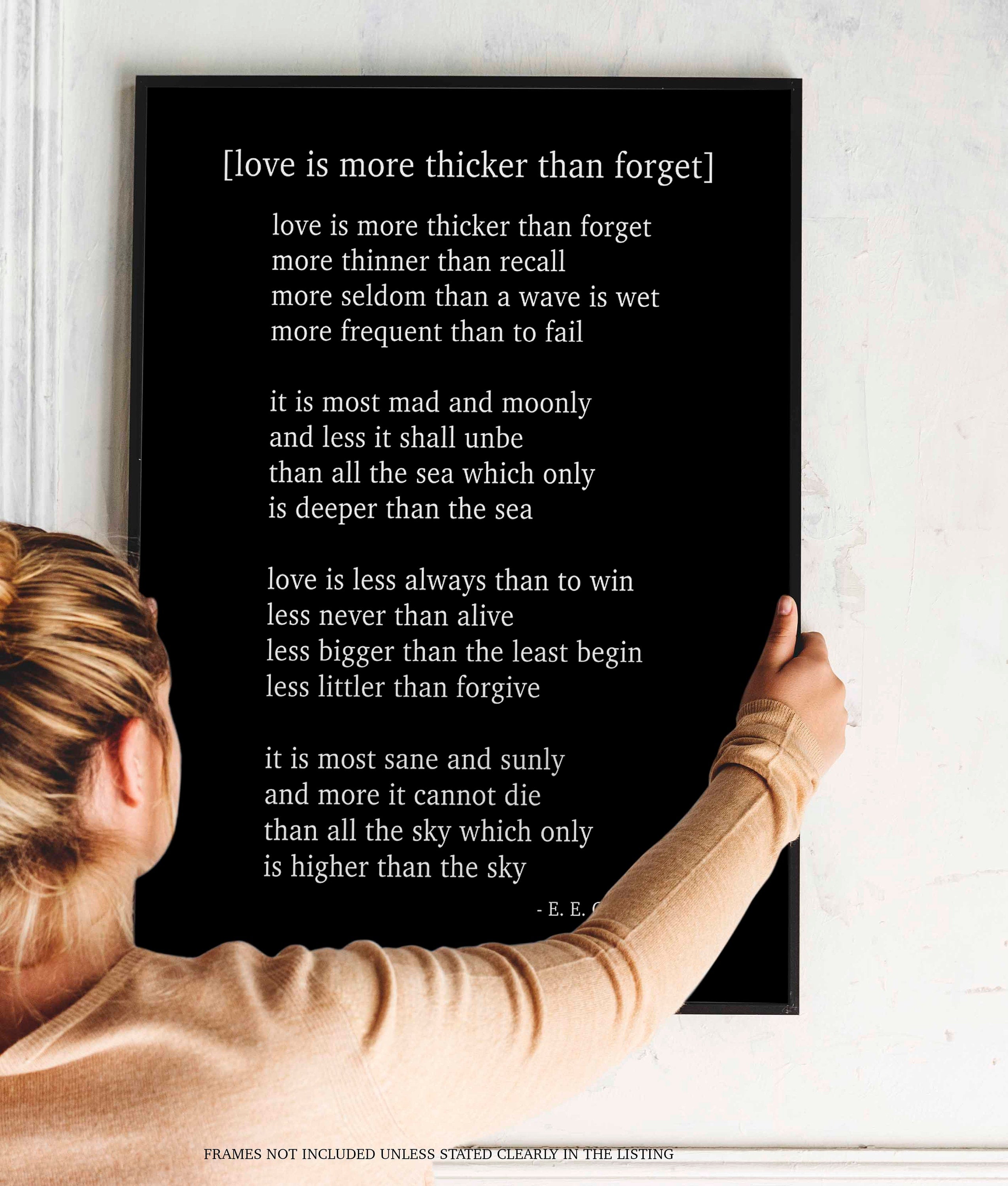 E E Cummings Love Poem Print, Love Is More Thicker Than Forget - Poetry Quote Art Unframed in Vintage Style and Black & White