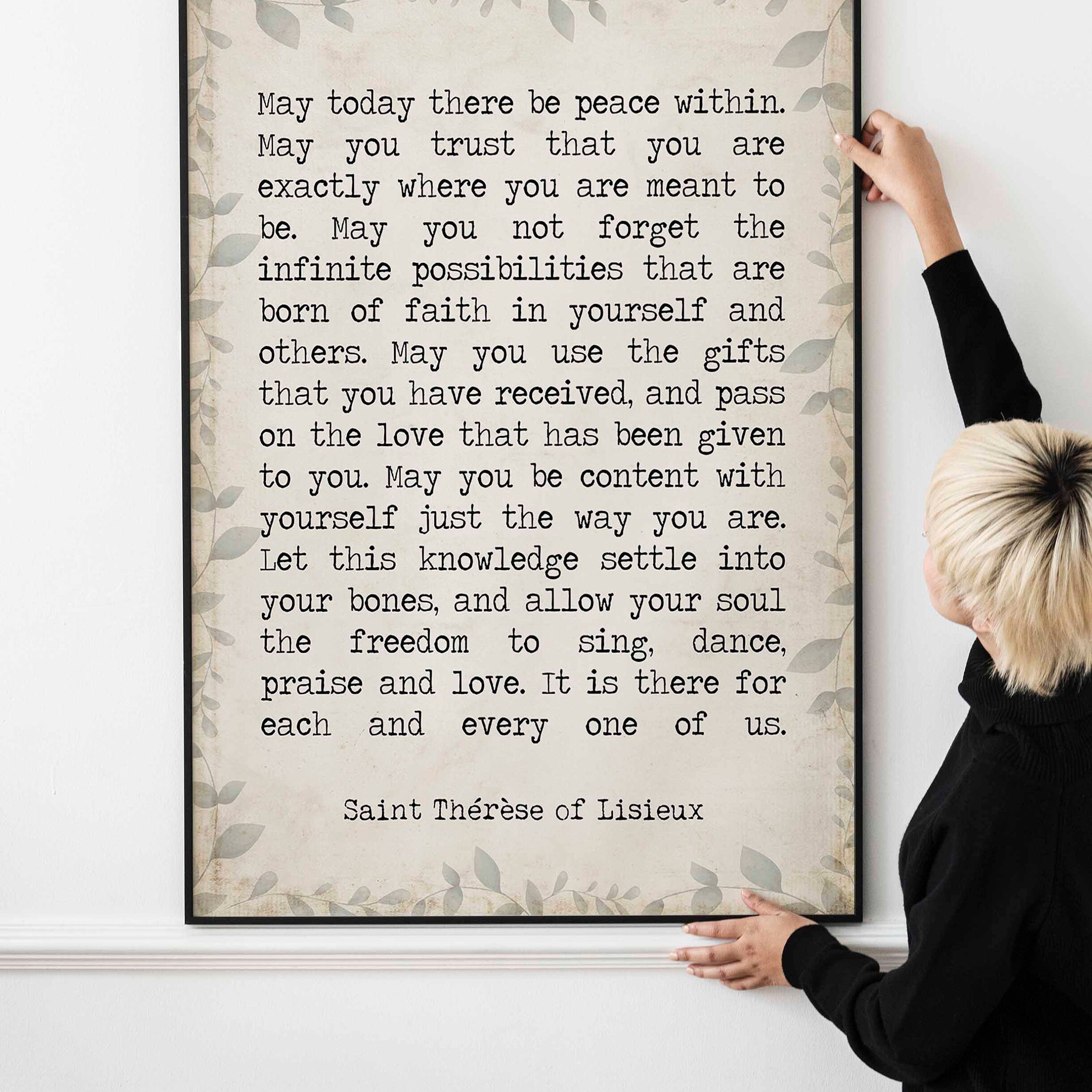 St Therese of Lisieux Peace Quote Print, May Today There Be Peace Within Inspirational Quote Wall Art Print