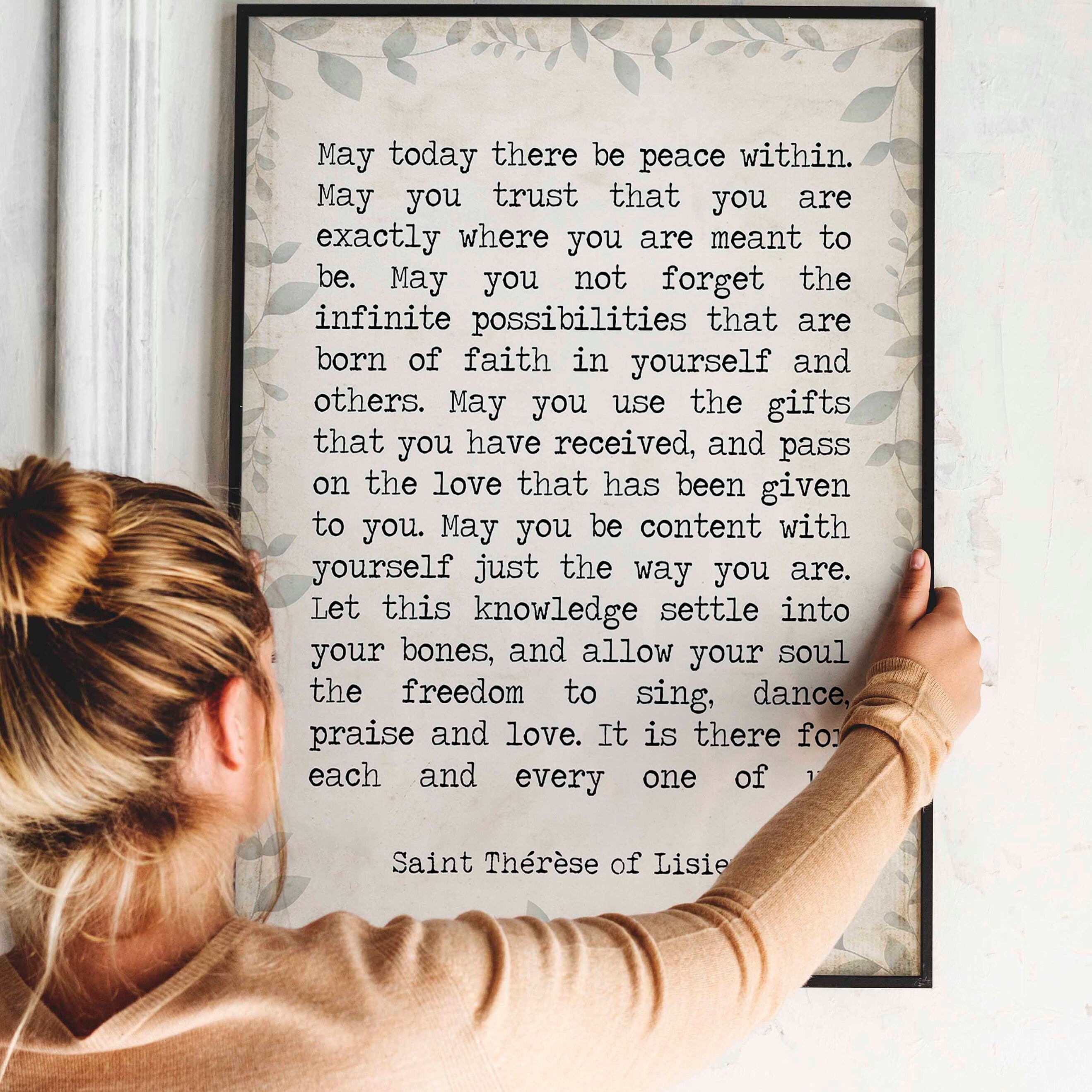 St Therese of Lisieux Peace Quote Print, May Today There Be Peace Within Inspirational Quote Wall Art Print