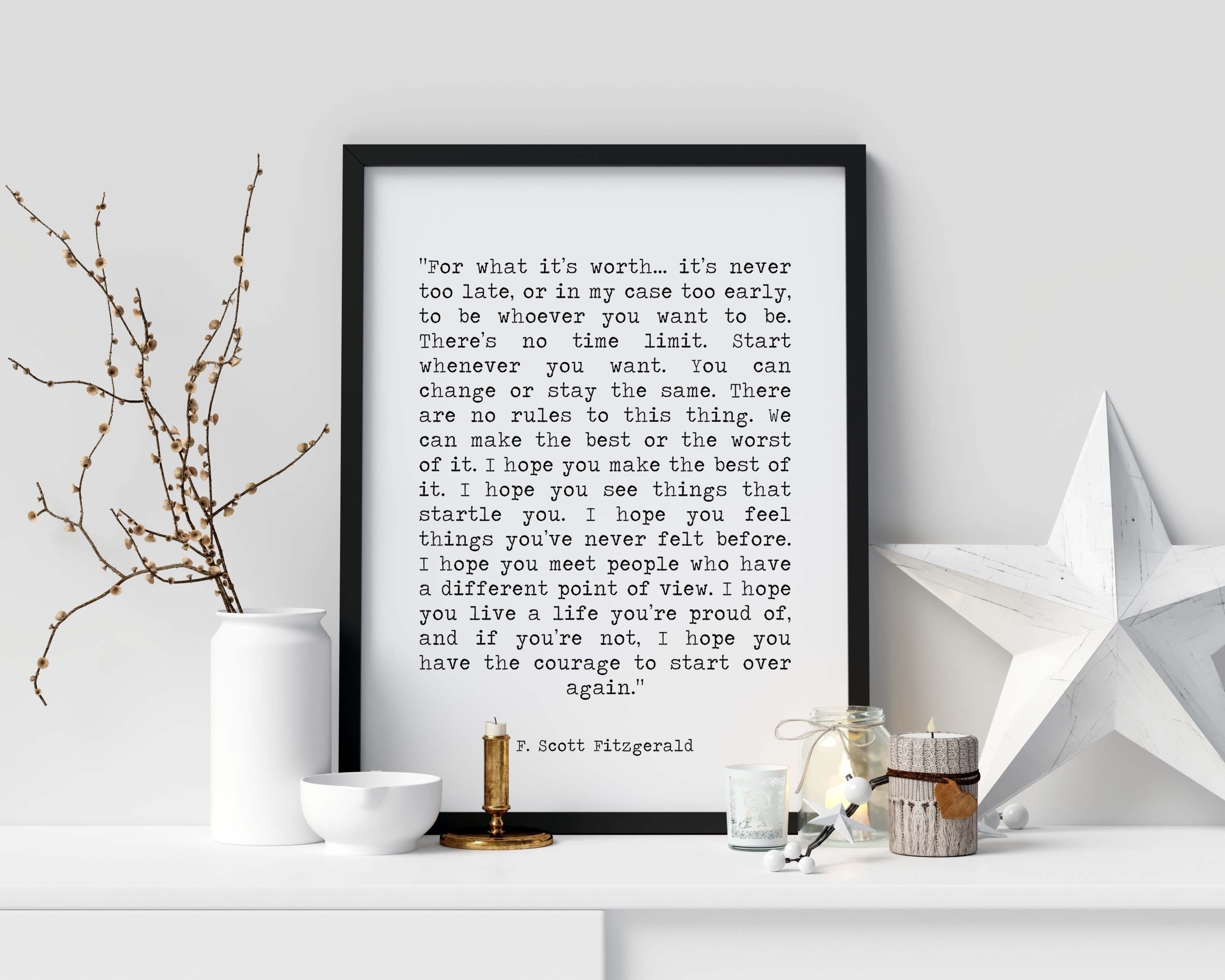 F Scott Fitzgerald FRAMED art - inspirational print, framed quote make the best of it