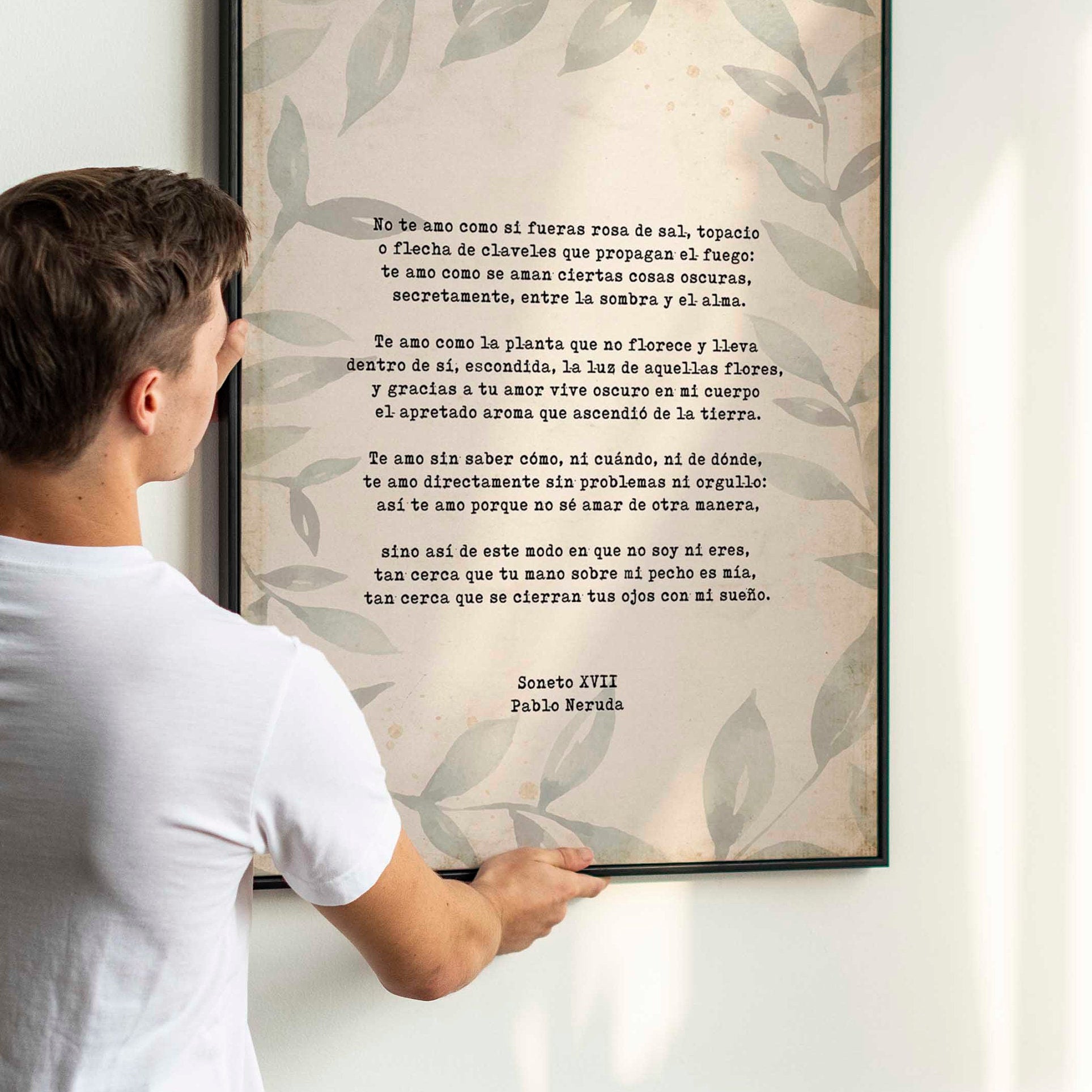Spanish Pablo Neruda Love Verse Print, Love Poem Print