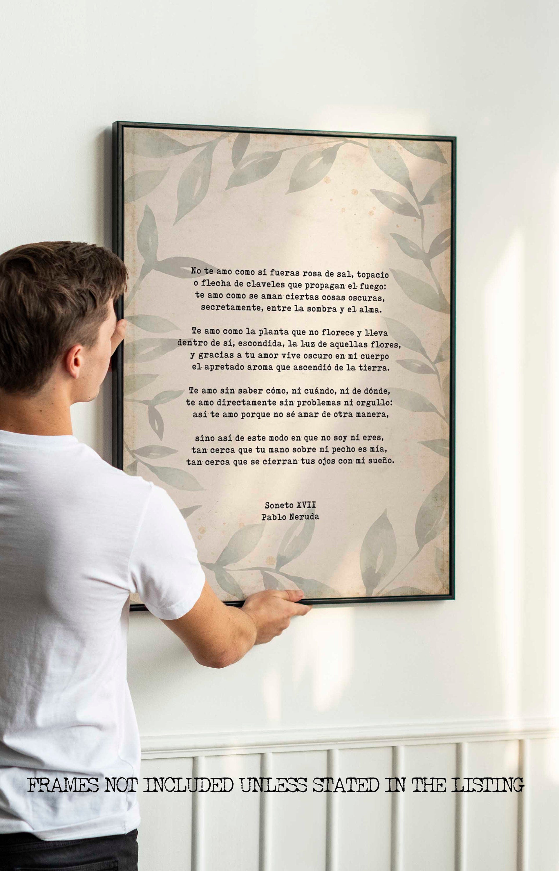 Spanish Pablo Neruda Love Verse Print, Love Poem Print
