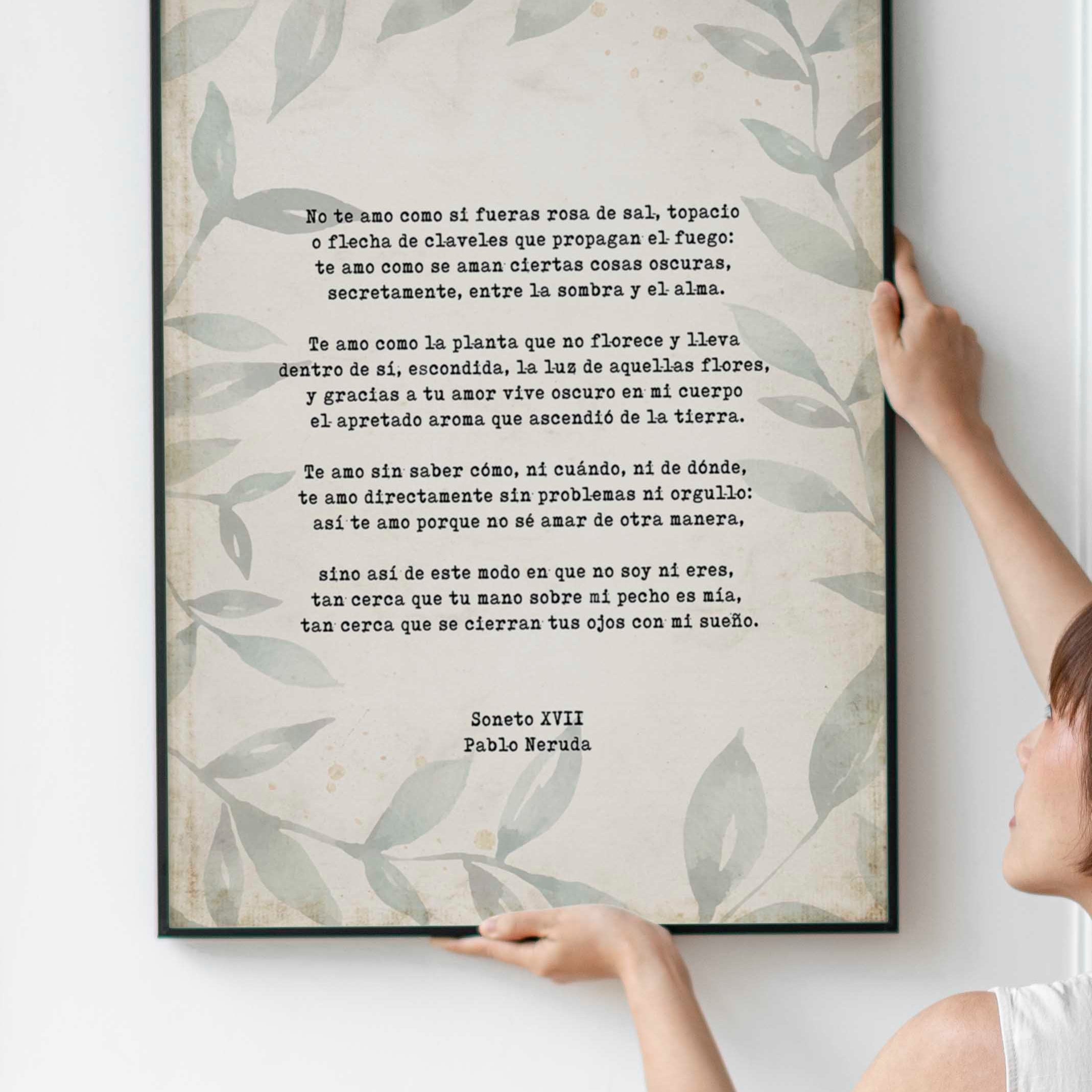Spanish Pablo Neruda Love Verse Print, Love Poem Print