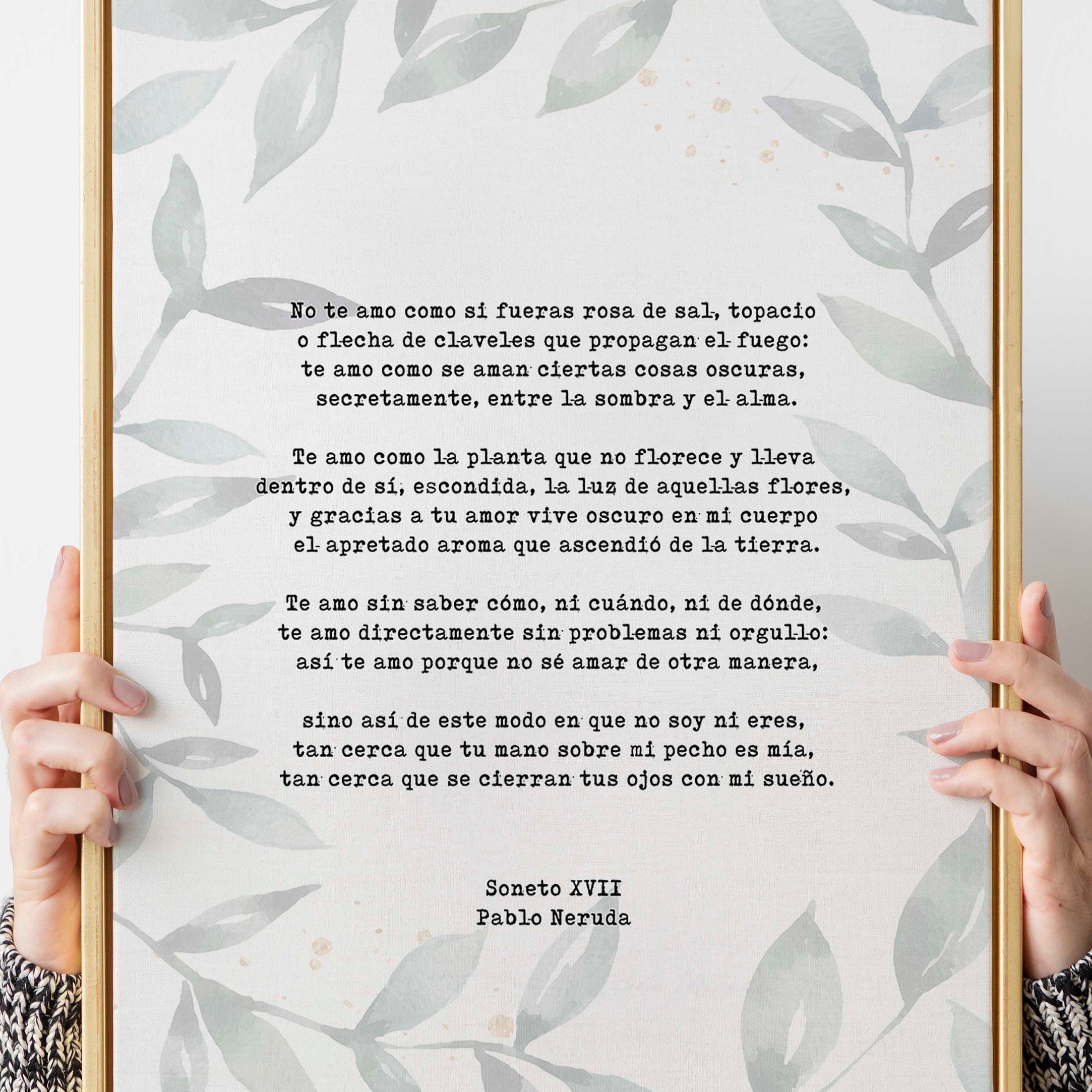 Spanish Pablo Neruda Love Verse Print, Love Poem Print