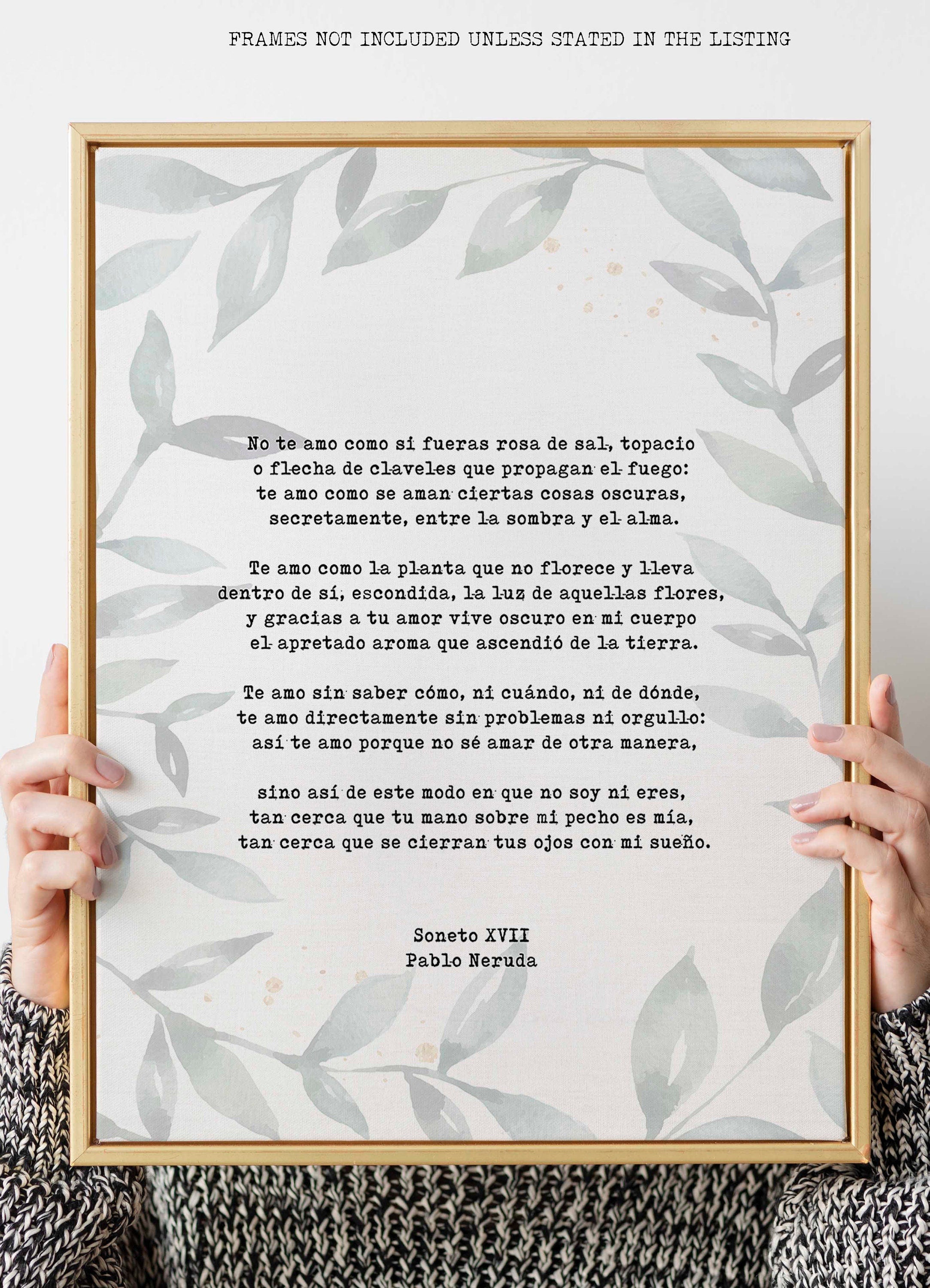 Spanish Pablo Neruda Love Verse Print, Love Poem Print