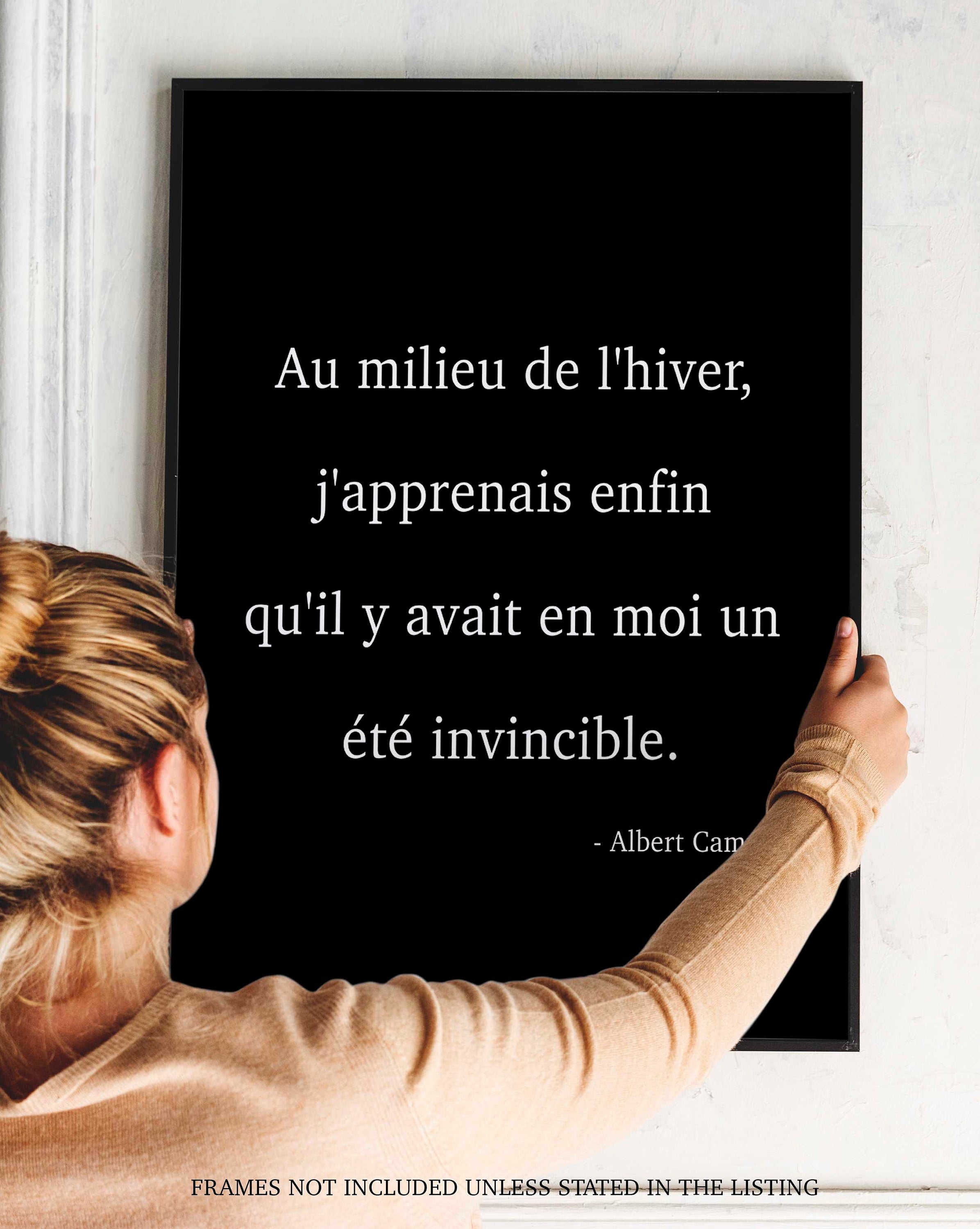 Albert Camus Quote Print in French - un été invincible, Invincible Summer wall art print