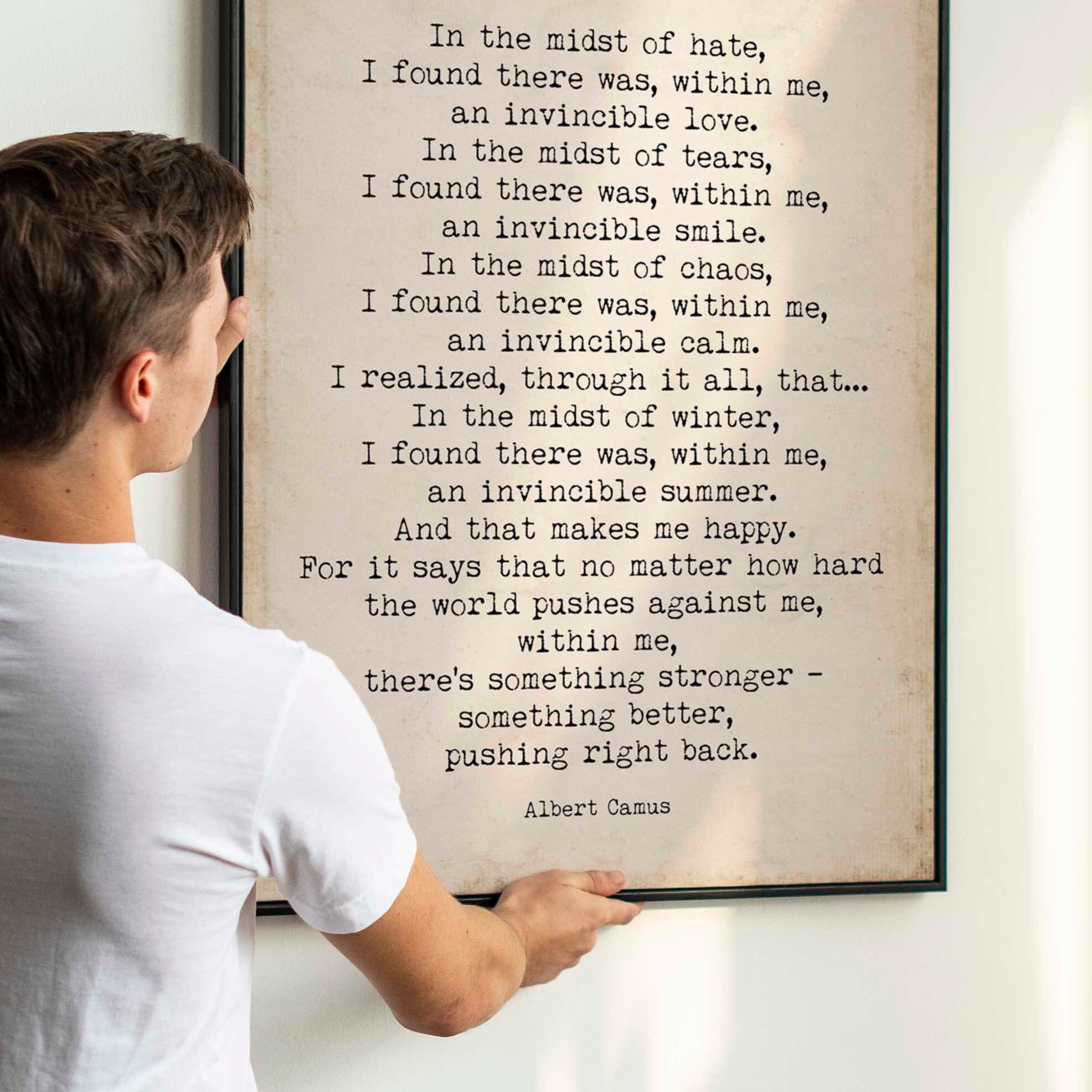 PRINTABLE Albert Camus Invincible Summer Vintage Page Background, Inspirational Artwork