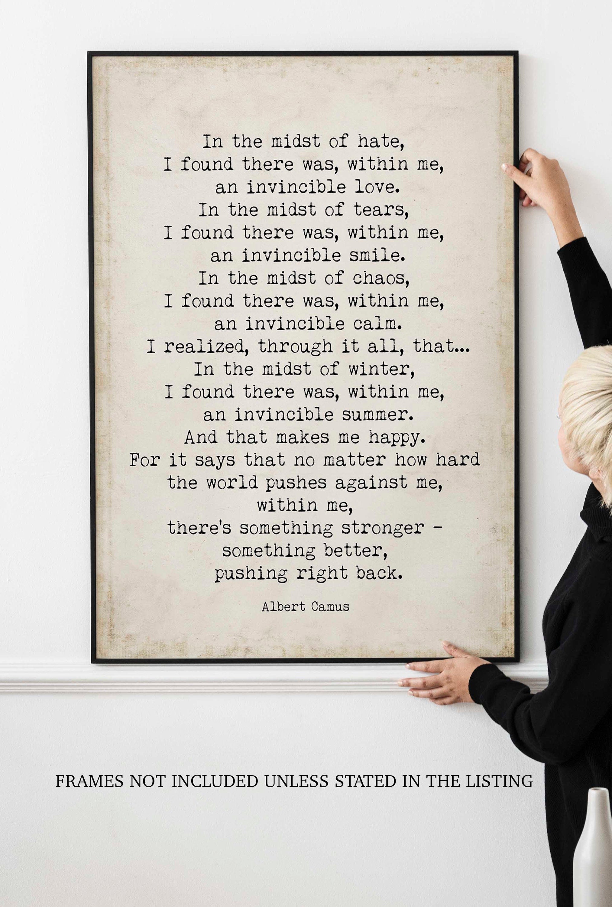 PRINTABLE Albert Camus Invincible Summer Vintage Page Background, Inspirational Artwork