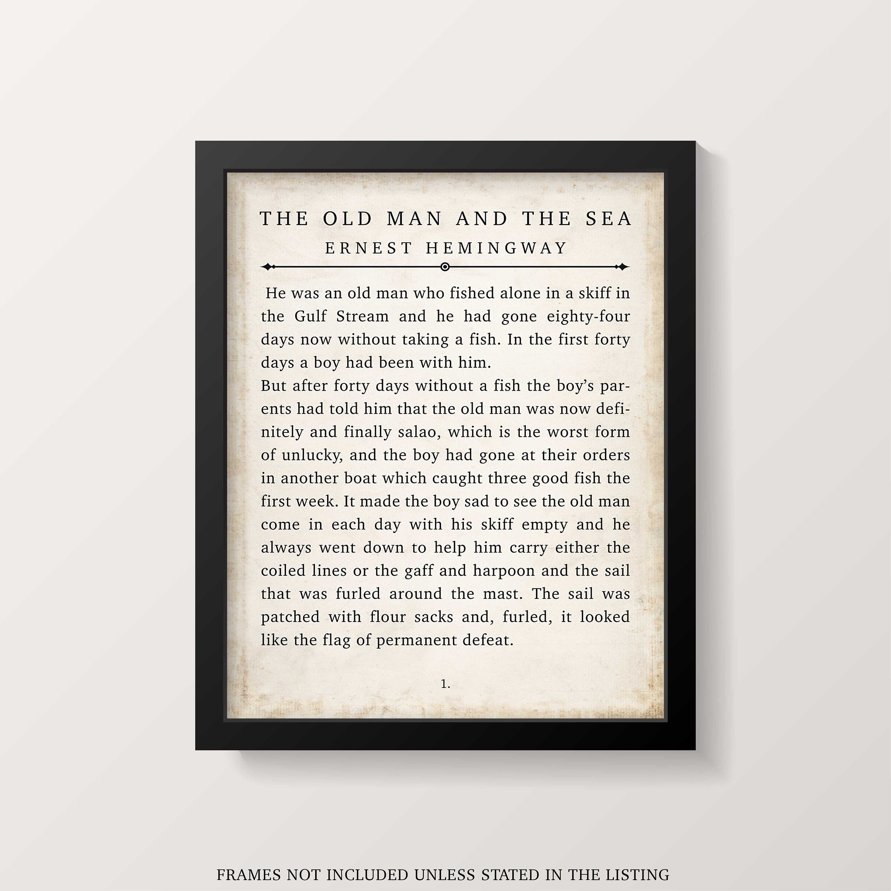 Ernest Hemingway The Old Man and the Sea Vintage Book Page Style Literary Art Print