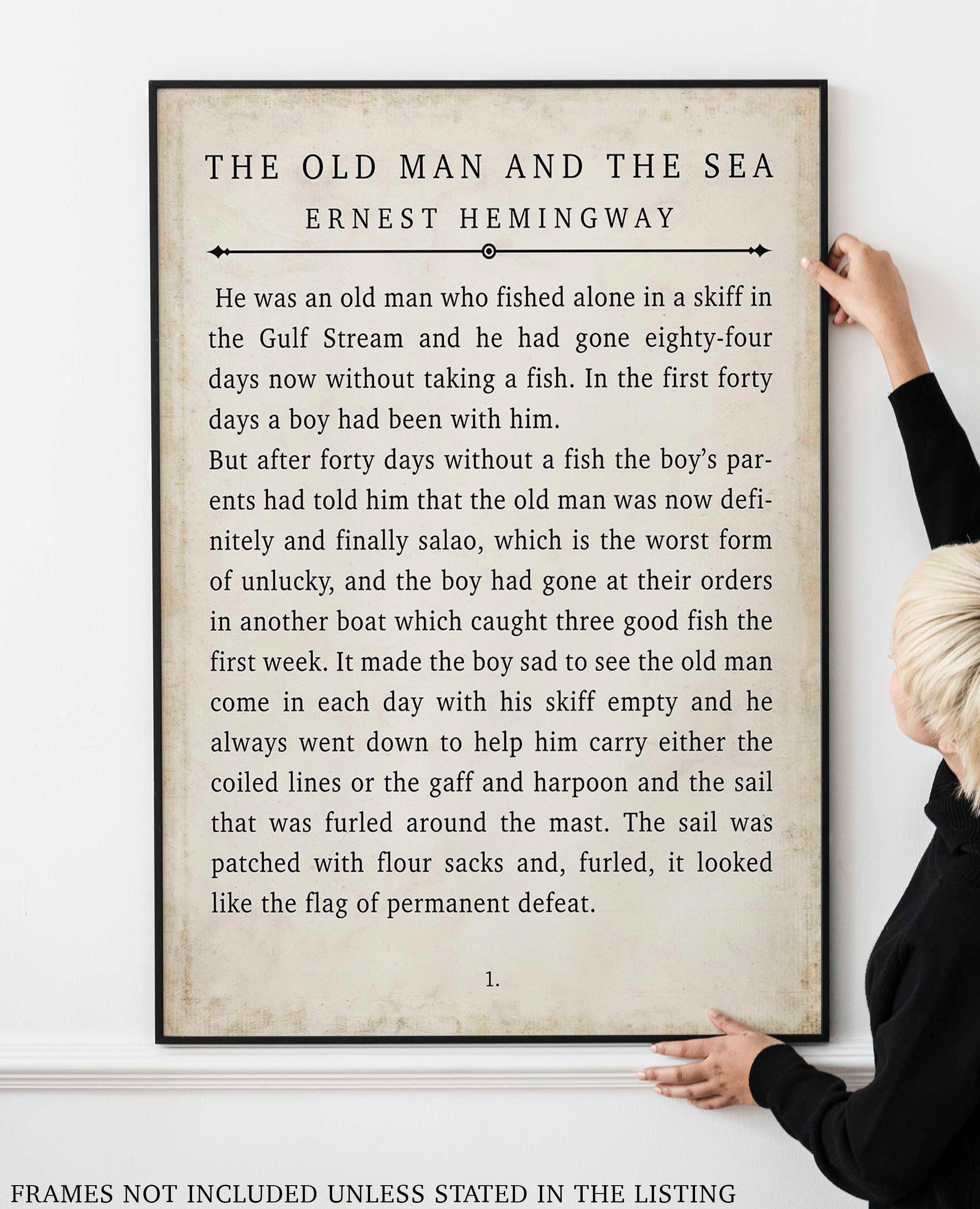 Ernest Hemingway The Old Man and the Sea Vintage Book Page Style Literary Art Print