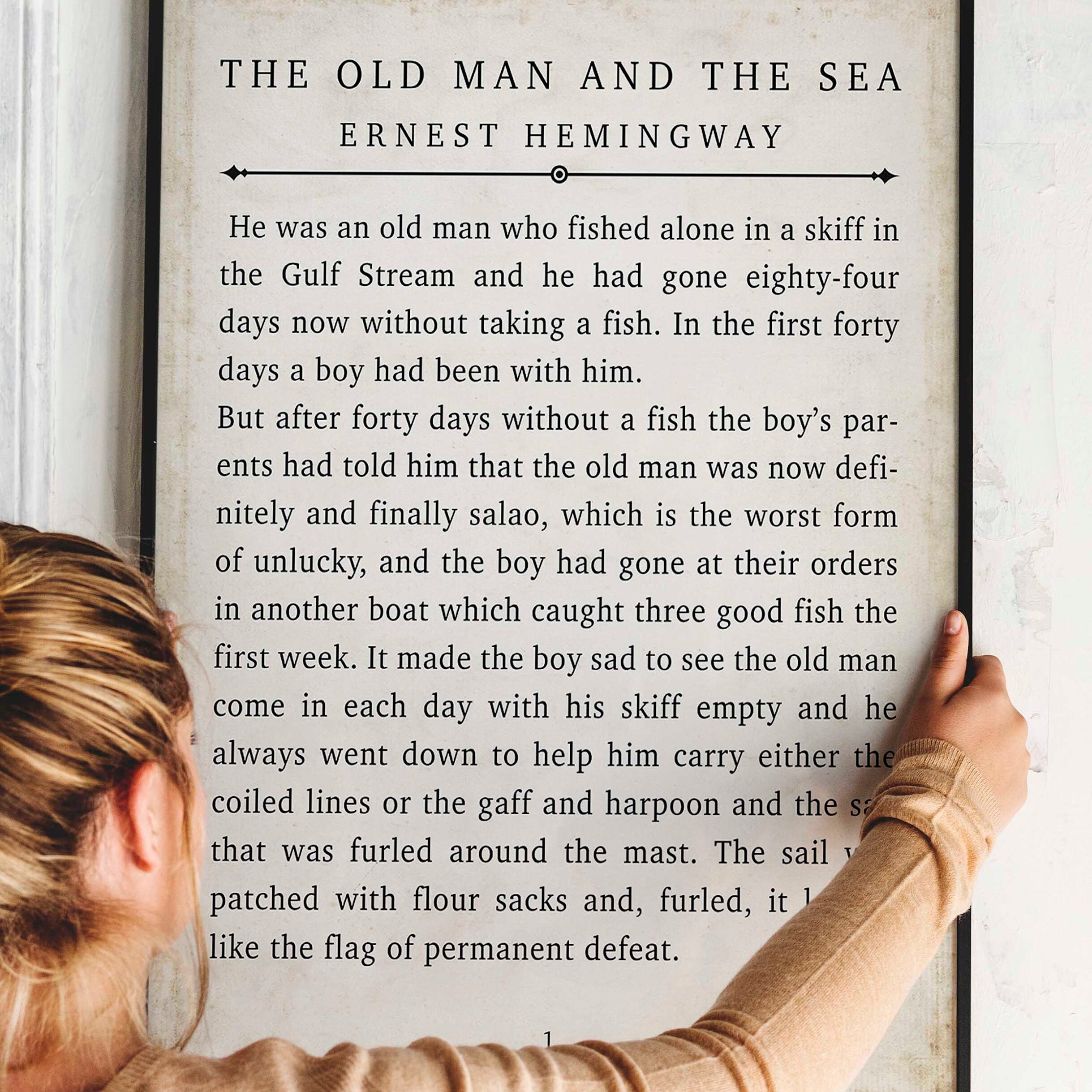 Ernest Hemingway The Old Man and the Sea Vintage Book Page Style Literary Art Print