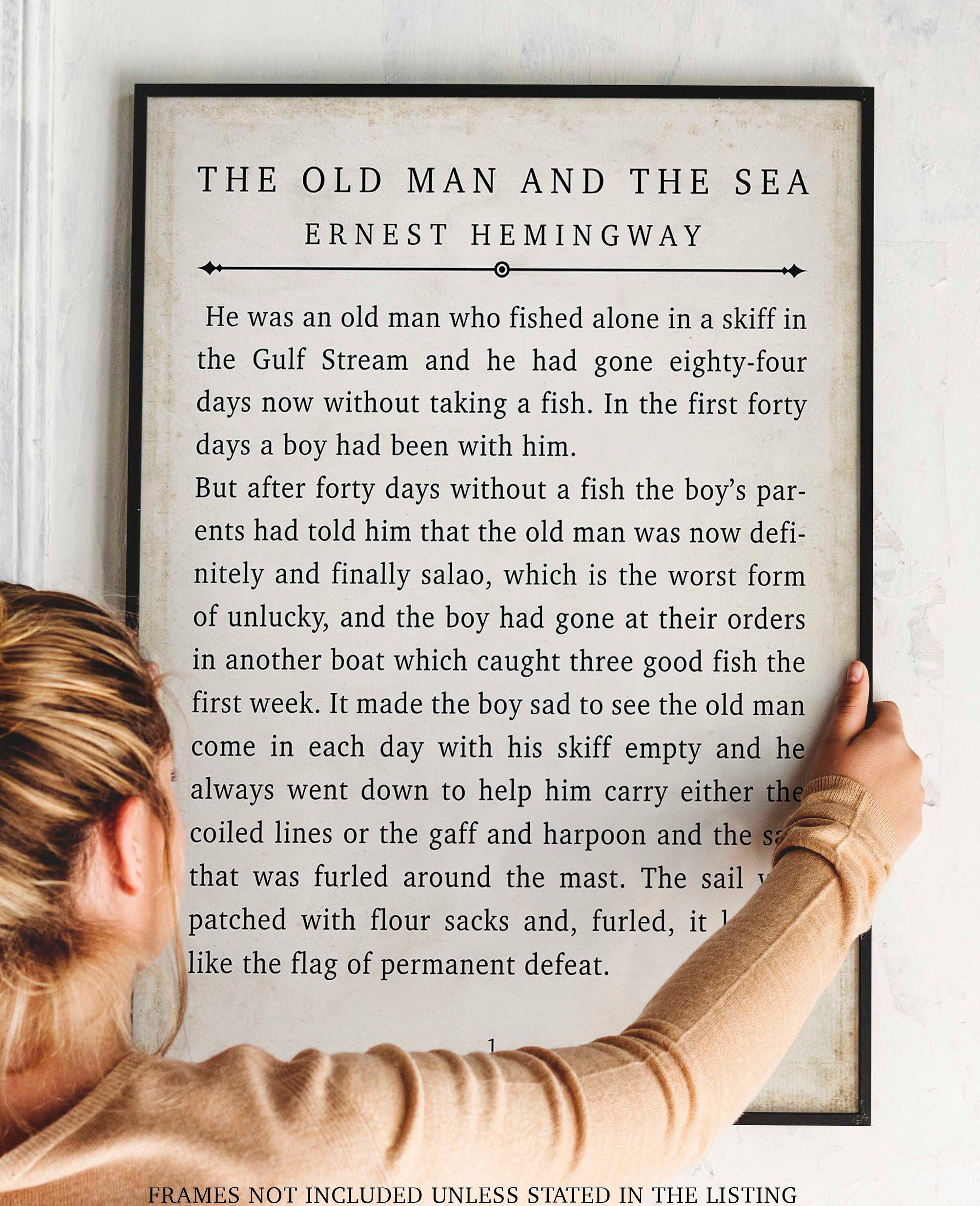 Ernest Hemingway The Old Man and the Sea Vintage Book Page Style Literary Art Print