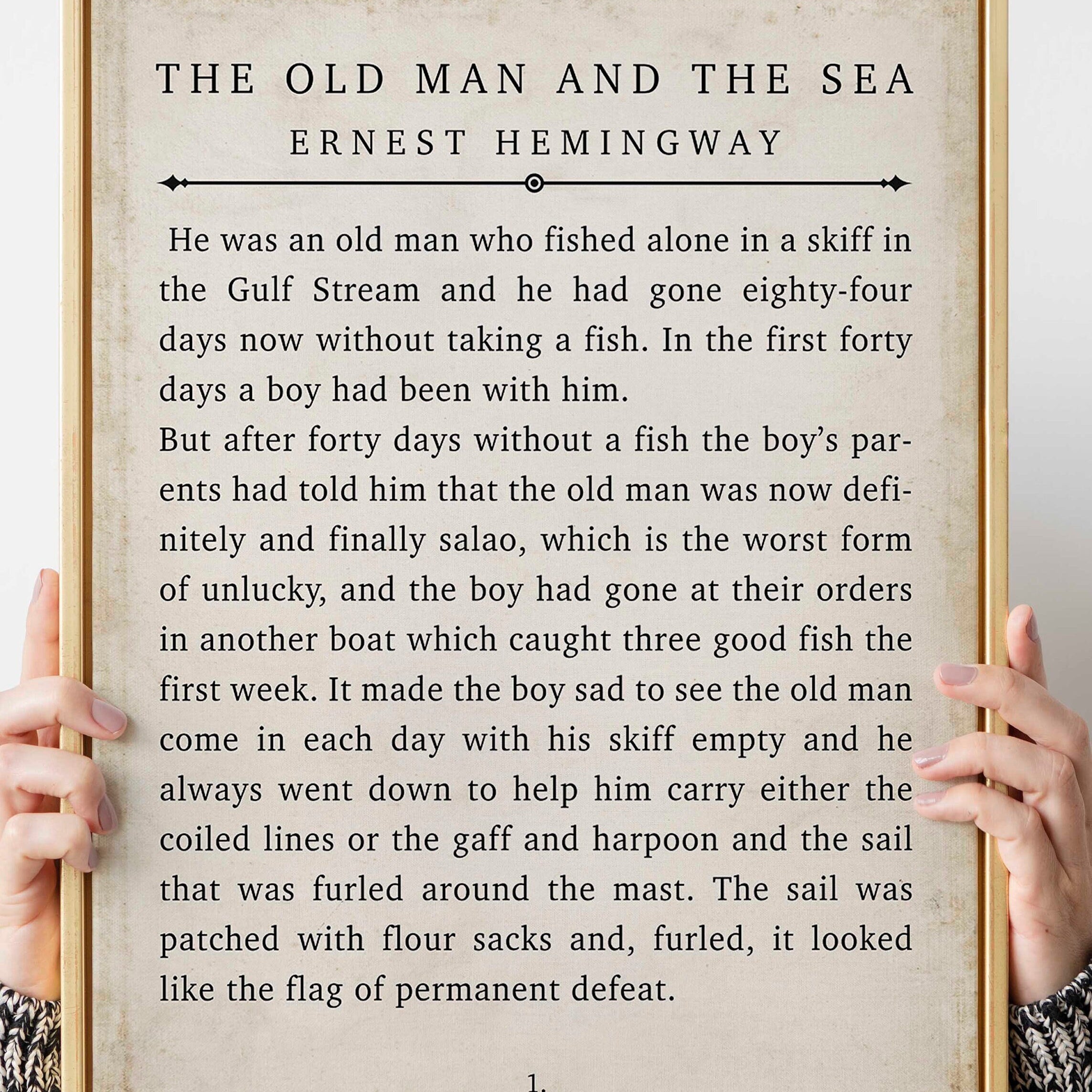 Ernest Hemingway The Old Man and the Sea Vintage Book Page Style Literary Art Print