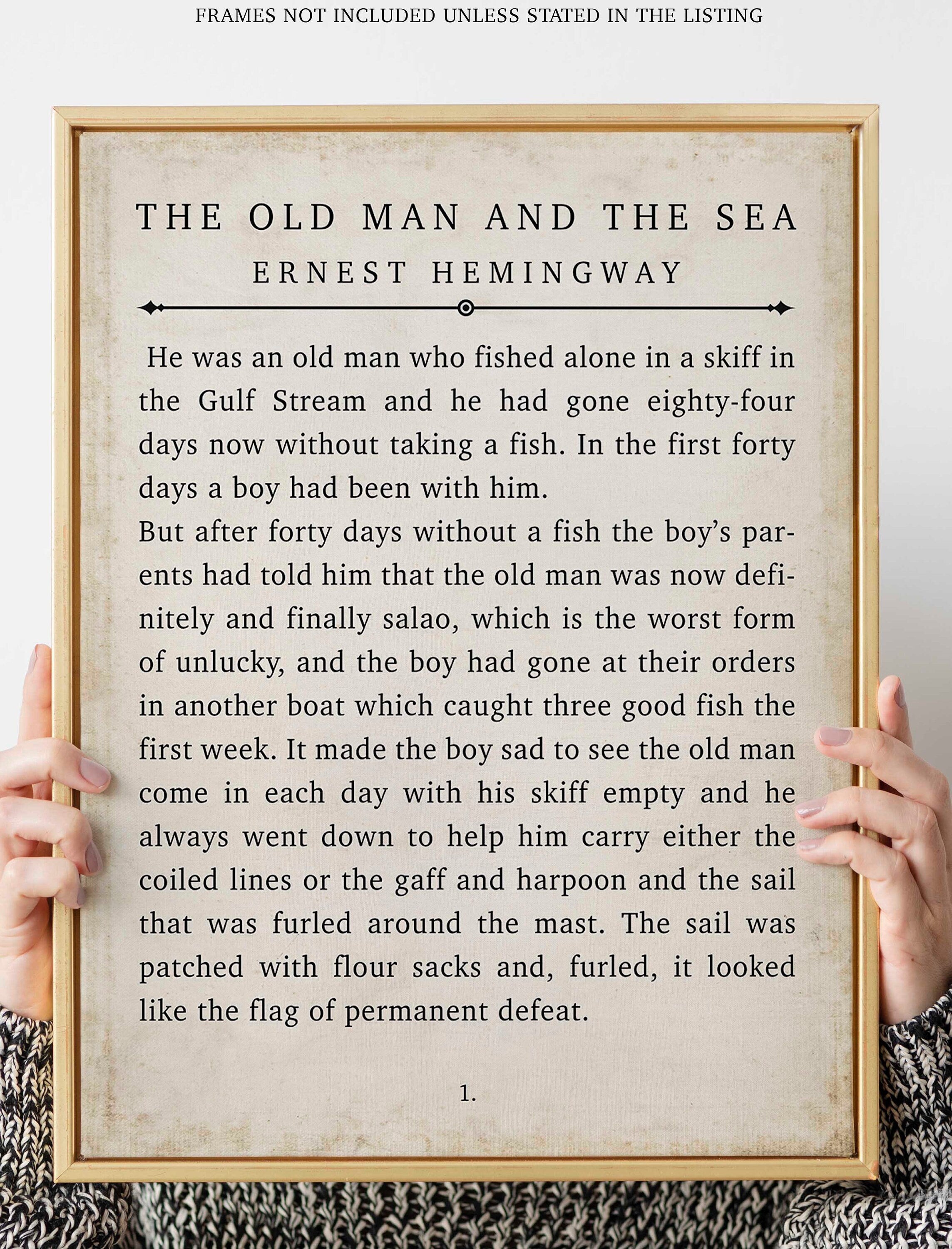 Ernest Hemingway The Old Man and the Sea Vintage Book Page Style Literary Art Print