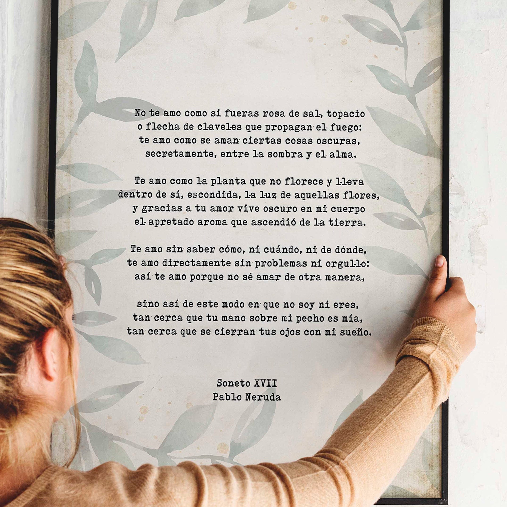 Spanish Pablo Neruda Love Verse Print, Love Poem Print