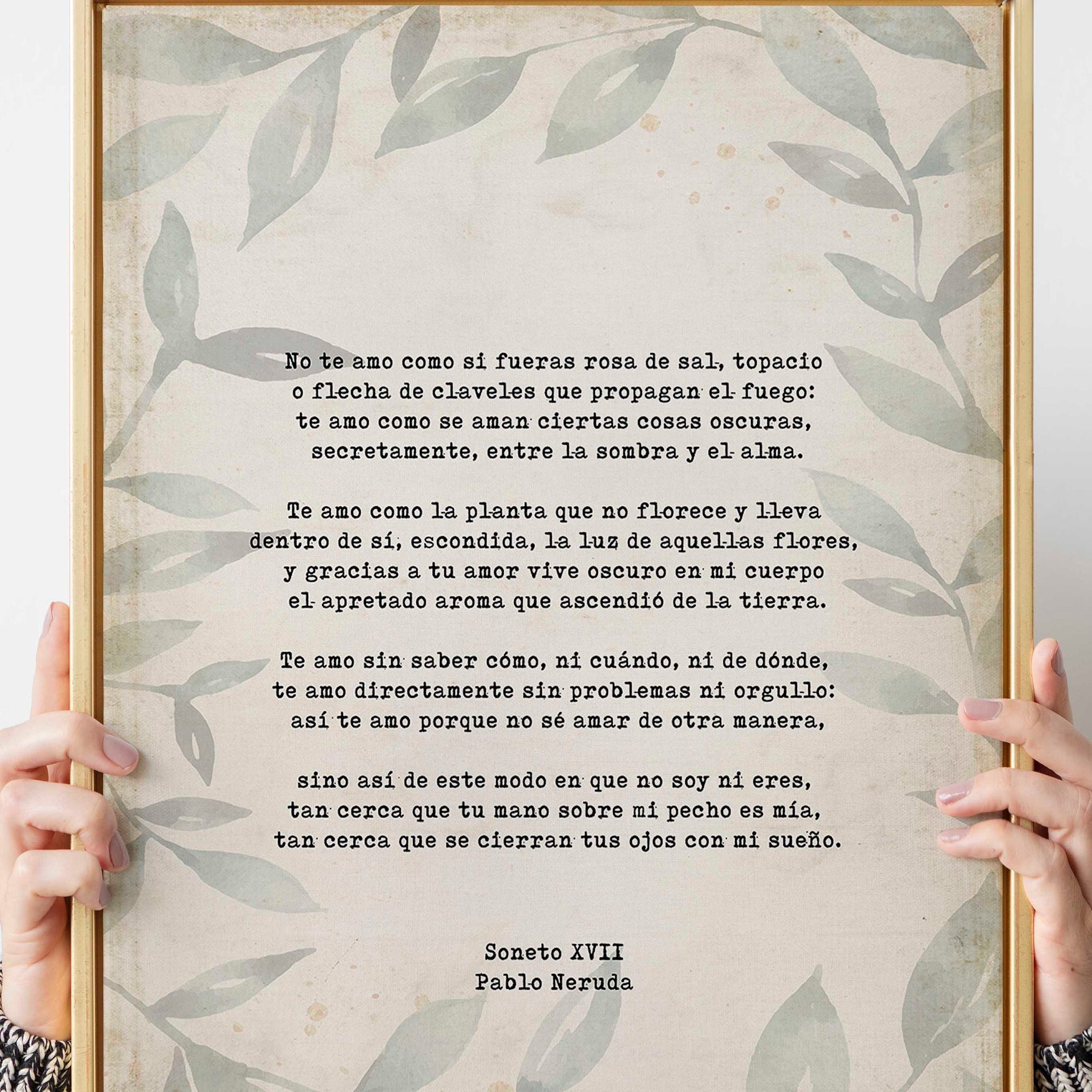 Spanish Pablo Neruda Love Verse Print, Love Poem Print