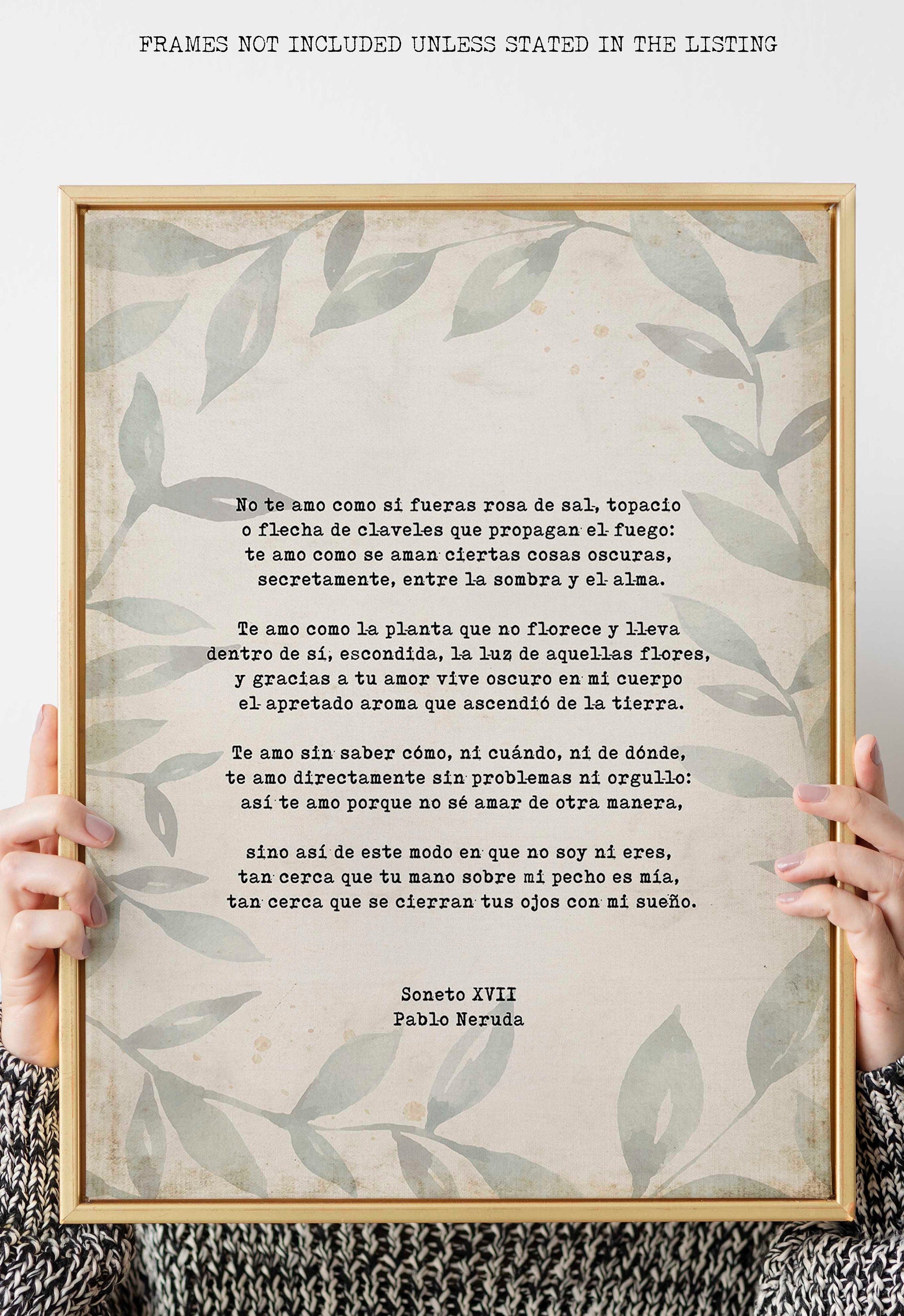 Spanish Pablo Neruda Love Verse Print, Love Poem Print