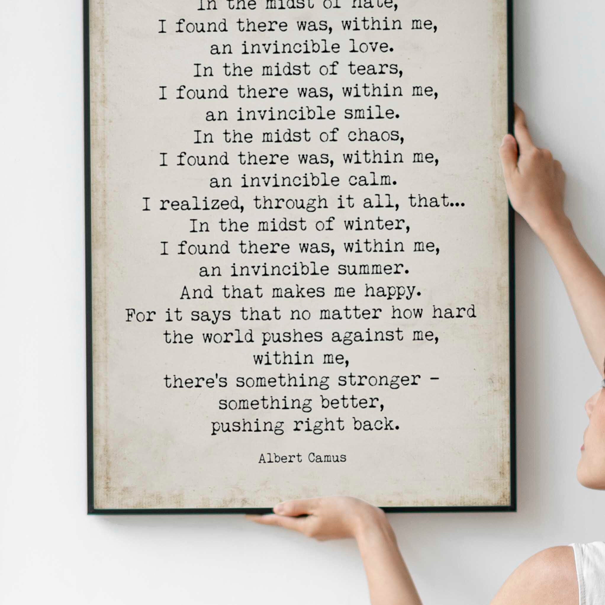 PRINTABLE Albert Camus Invincible Summer Vintage Page Background, Inspirational Artwork