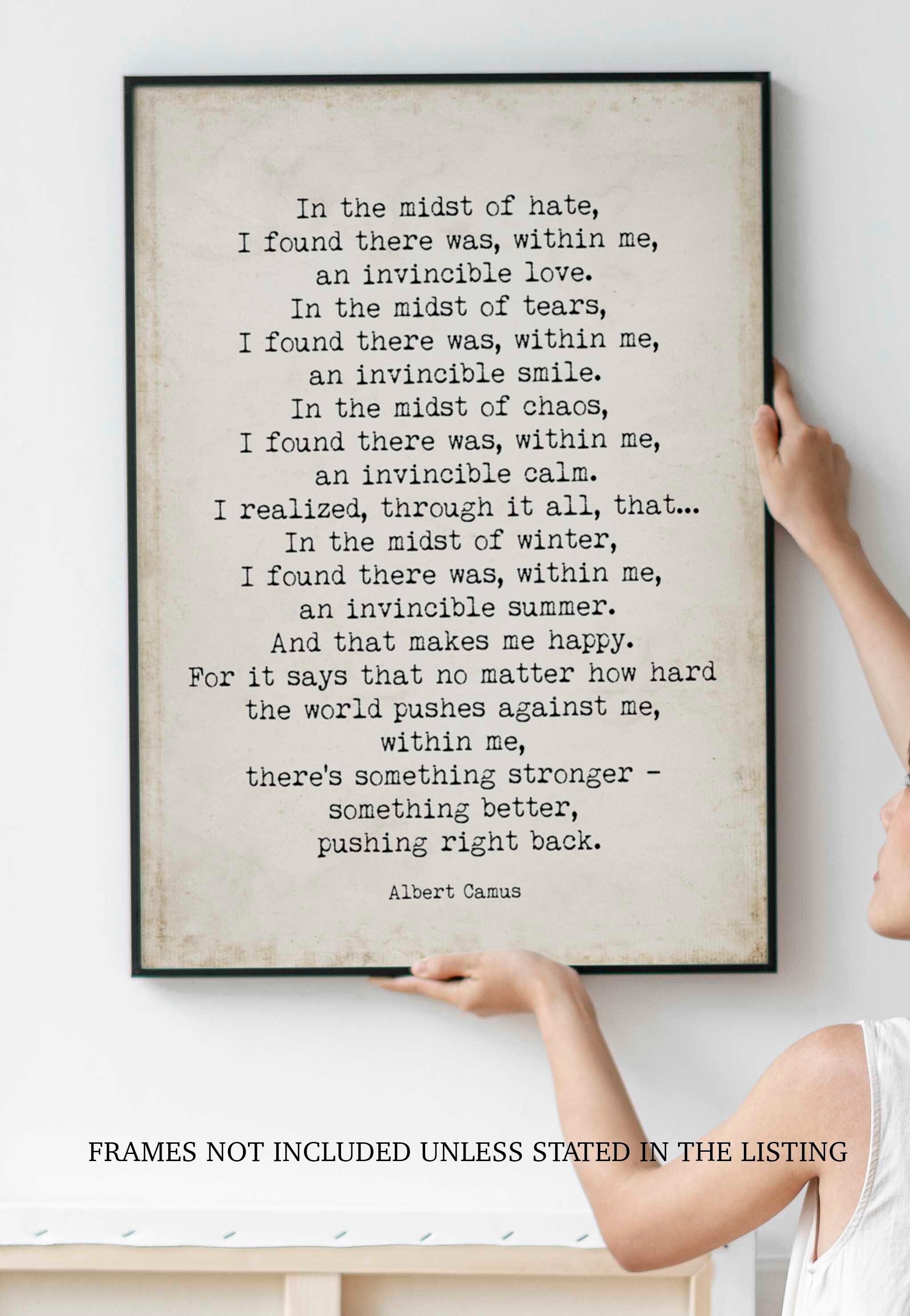 PRINTABLE Albert Camus Invincible Summer Vintage Page Background, Inspirational Artwork