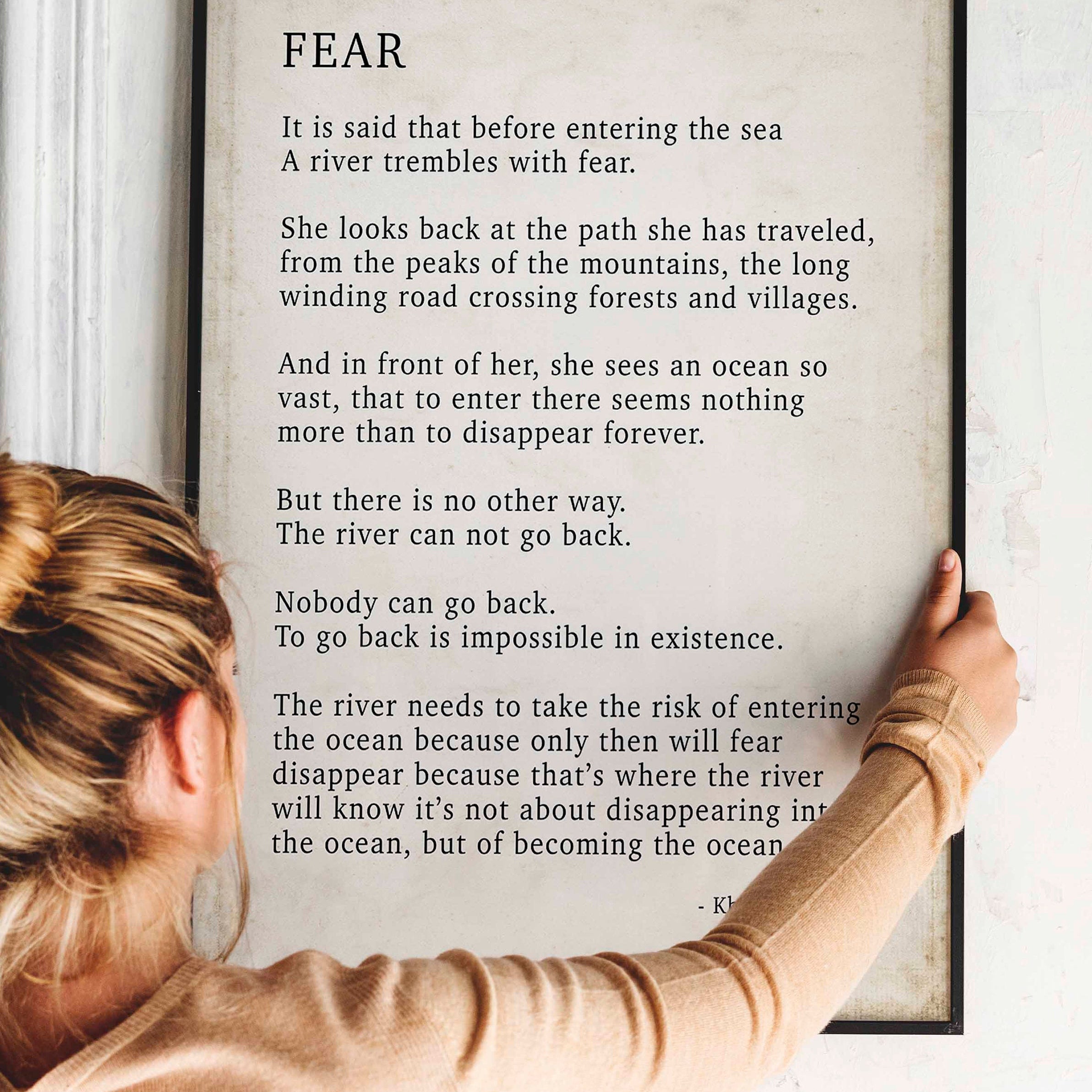 Kahlil Gibran FEAR Poem - Wall Art Prints Vintage Background. Poem Print, Poetry Wall Art Print