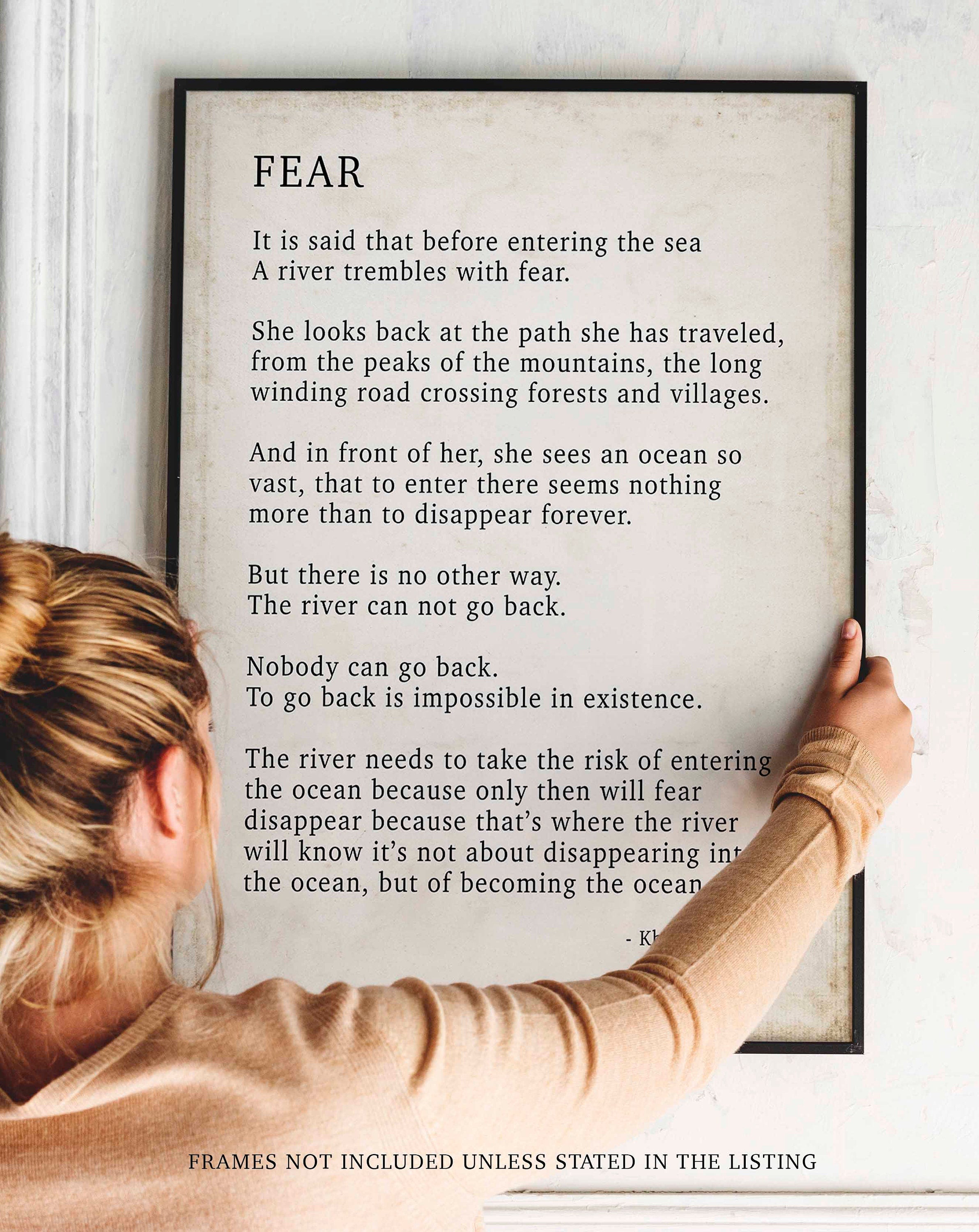 Kahlil Gibran FEAR Poem - Wall Art Prints Vintage Background. Poem Print, Poetry Wall Art Print