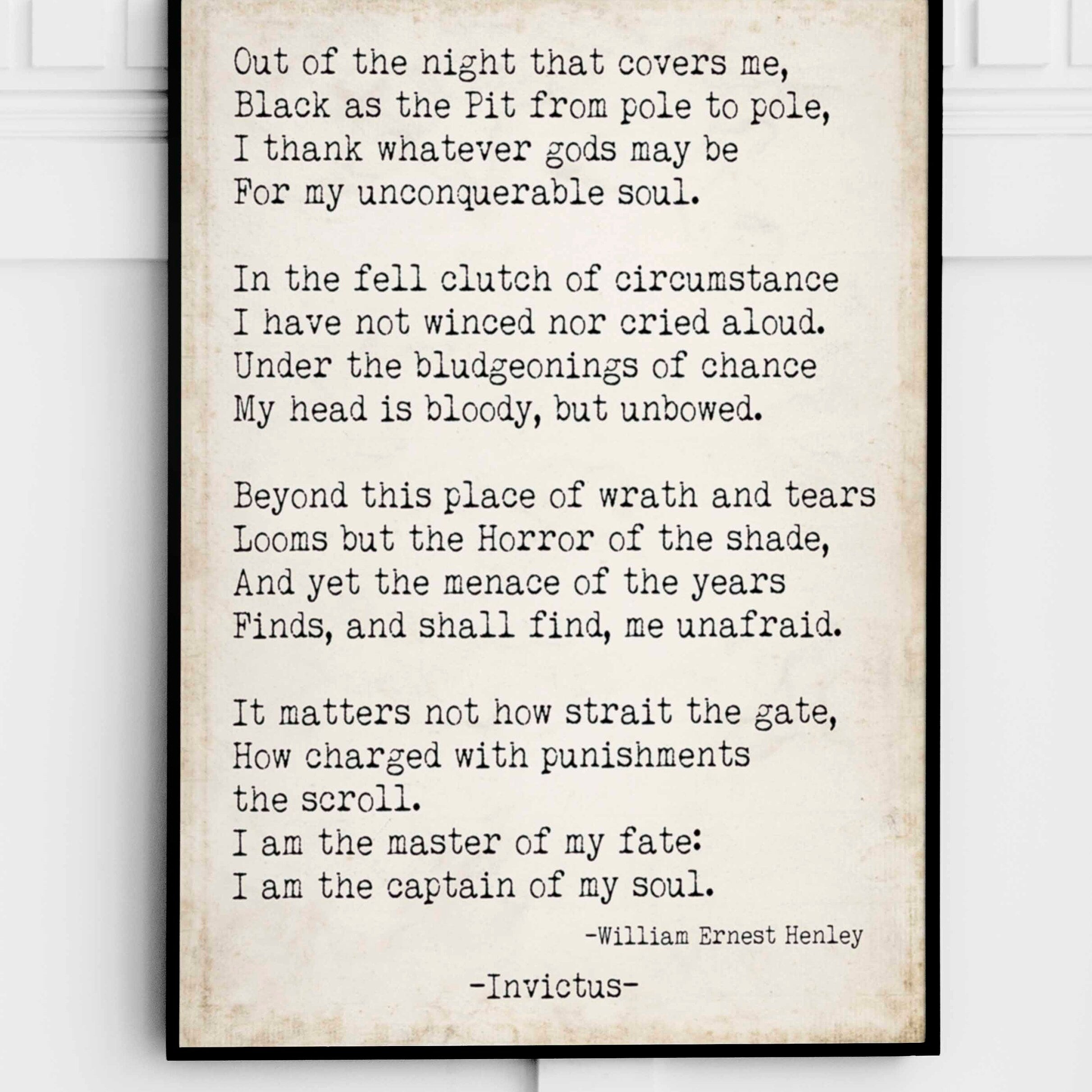 Invictus William Ernest Henley Print, I am the Master of my Fate