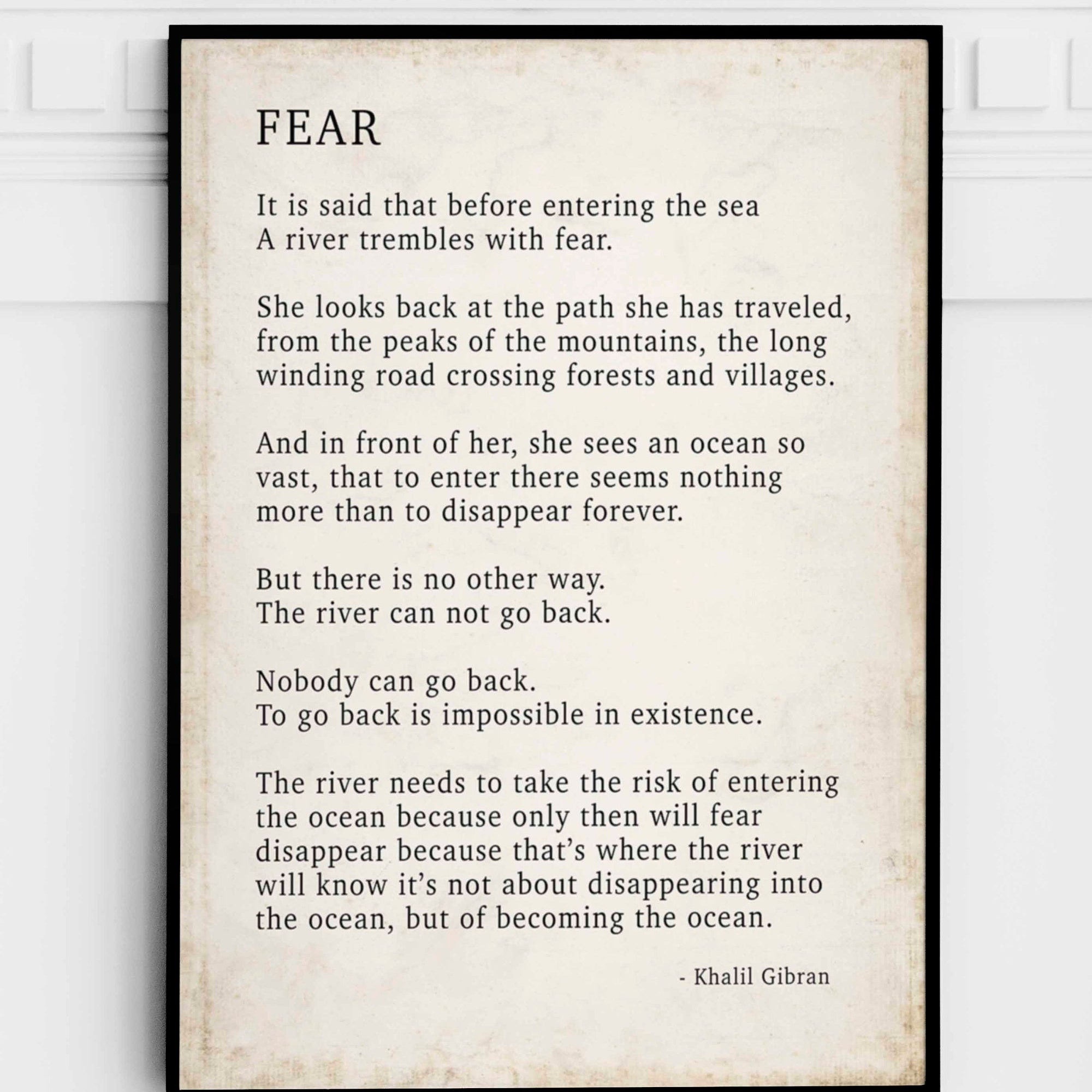 Kahlil Gibran FEAR Poem - Wall Art Prints Vintage Background. Poem Print, Poetry Wall Art Print