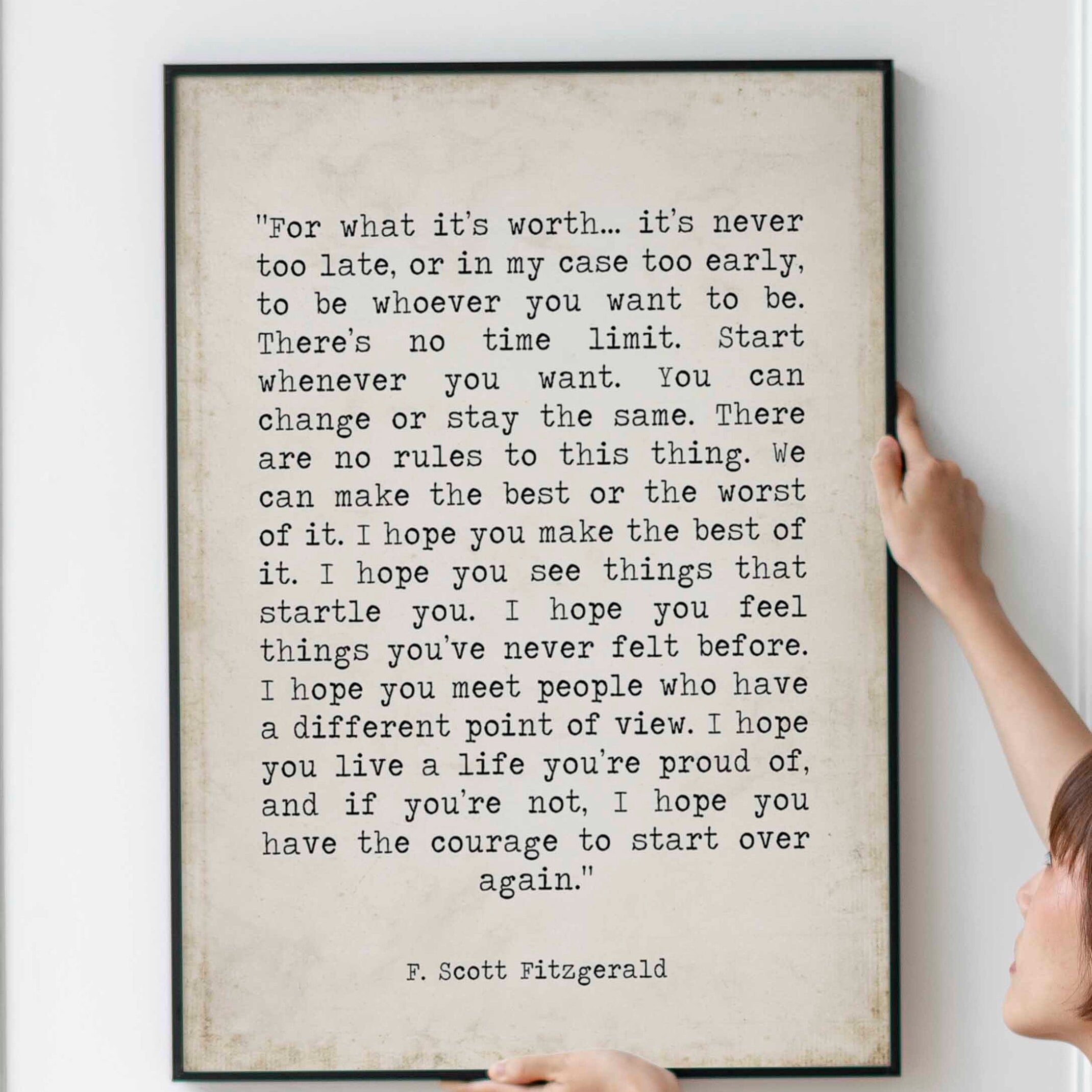 F Scott Fitzgerald For What It's Worth Quote Inspirational Print Gift, Framed and Unframed Quote Options