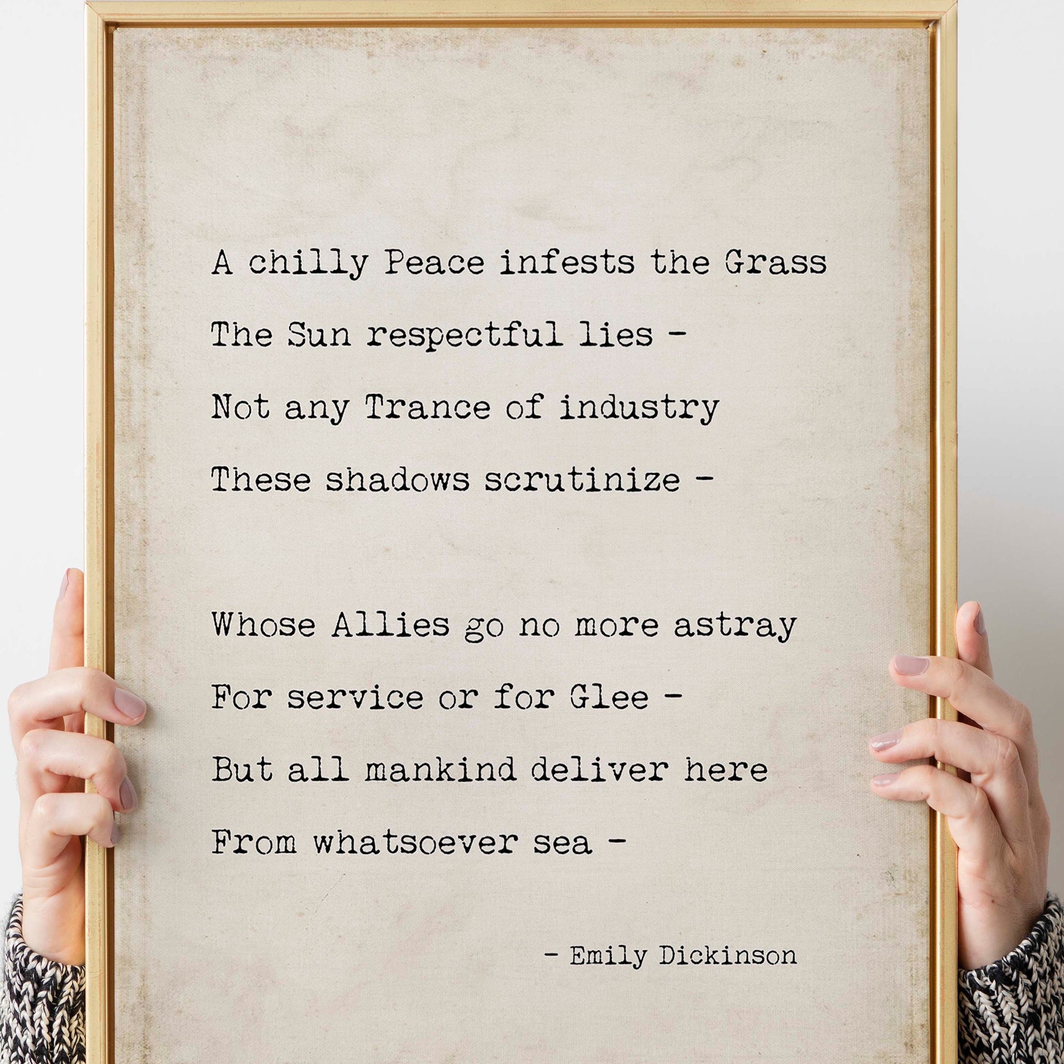 A chilly Peace infests the Grass Poem by Emily Dickinson - Print