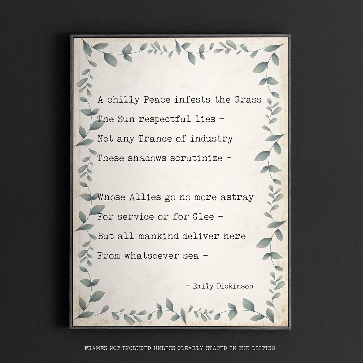 A chilly Peace infests the Grass Poem by Emily Dickinson - Print
