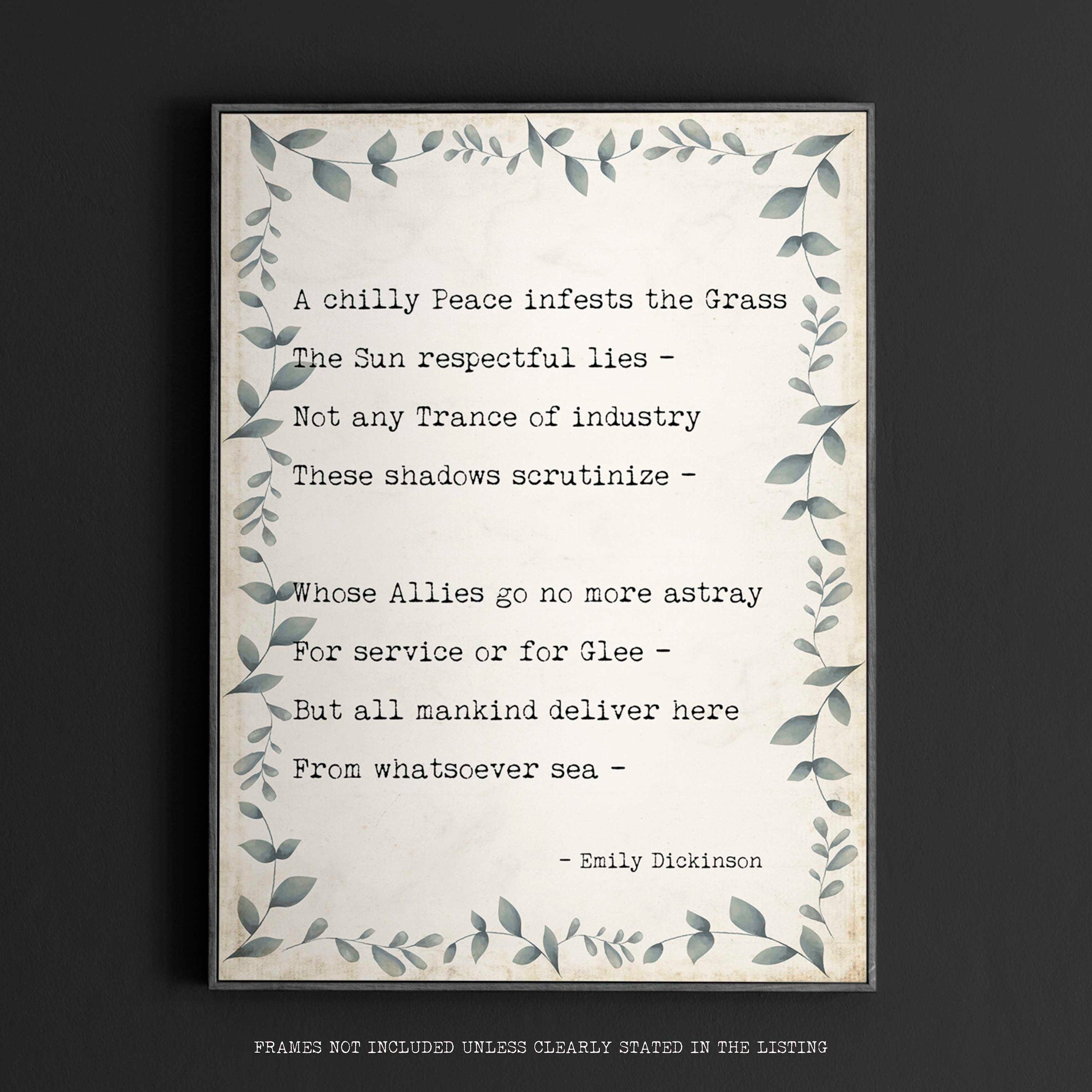 A chilly Peace infests the Grass Poem by Emily Dickinson - Print