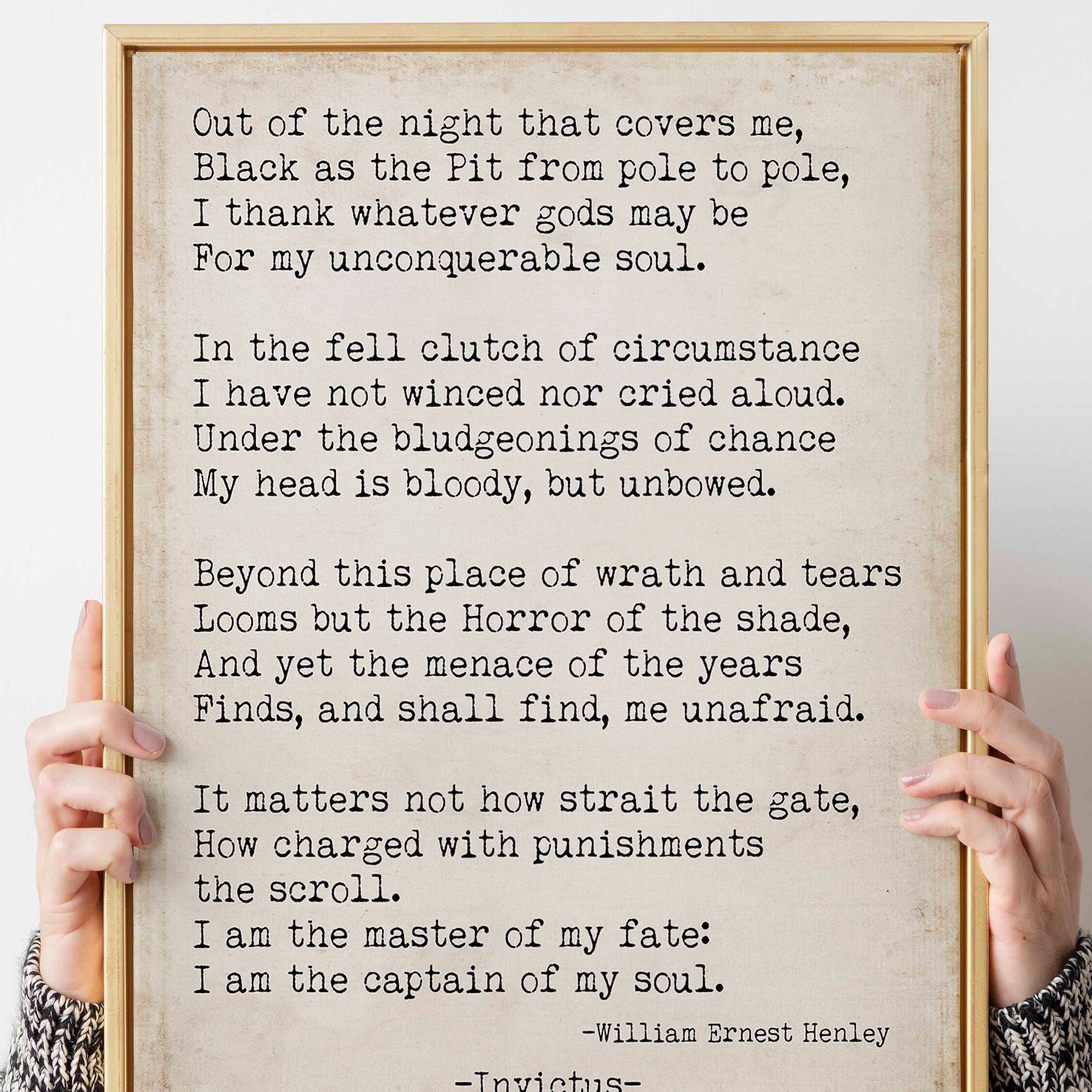 Invictus William Ernest Henley Print, I am the Master of my Fate