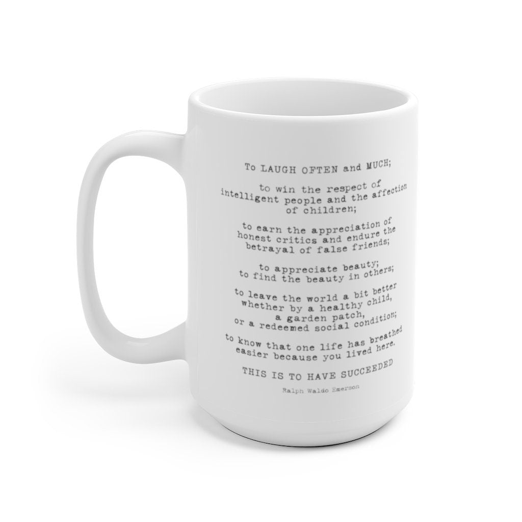 Emerson Success Quote Coffee Mug 11oz White Ceramic Mug